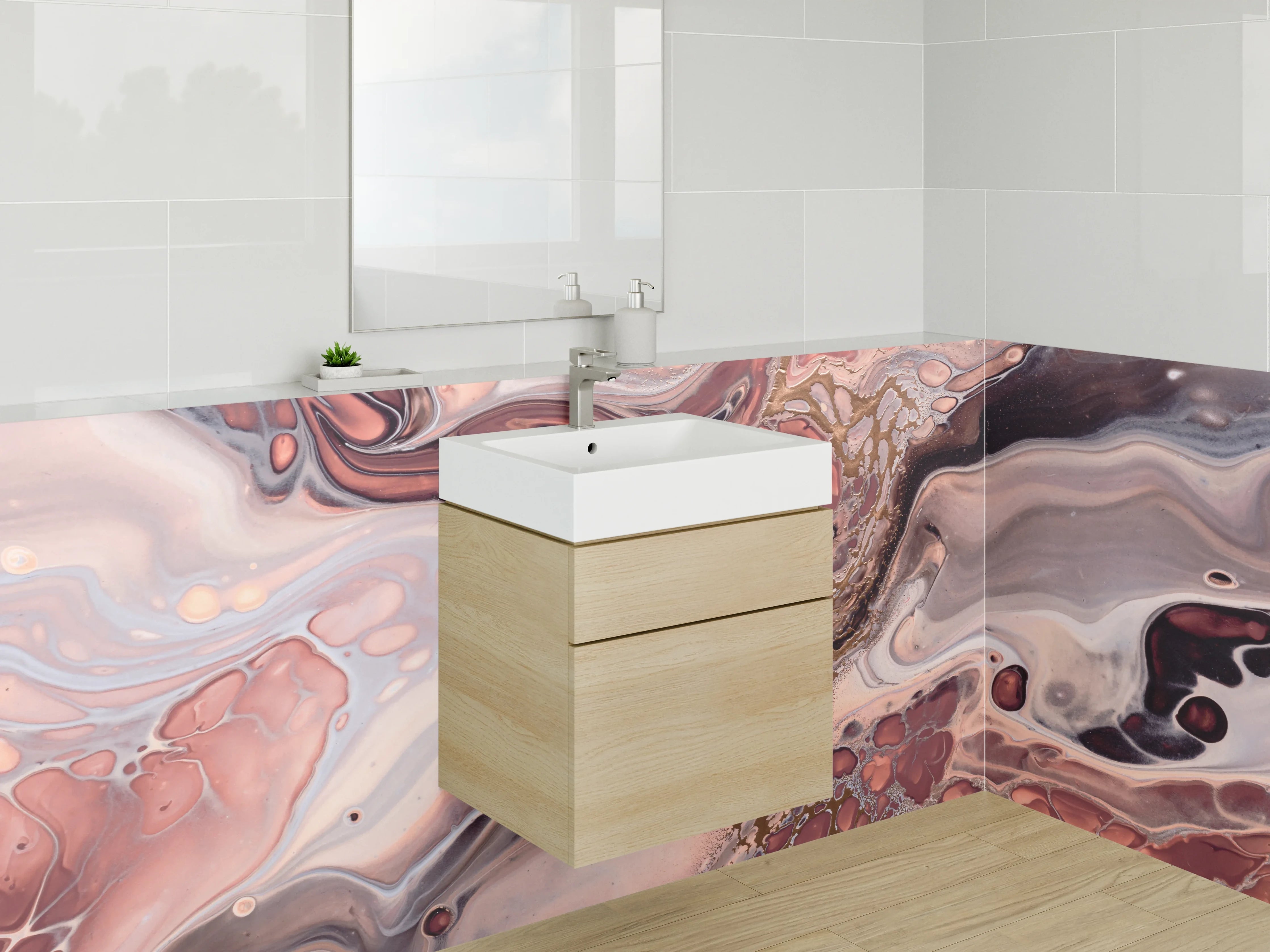 Waschbecken-Rückwand - Sanfte Marmorschleier in Taupe und Grau