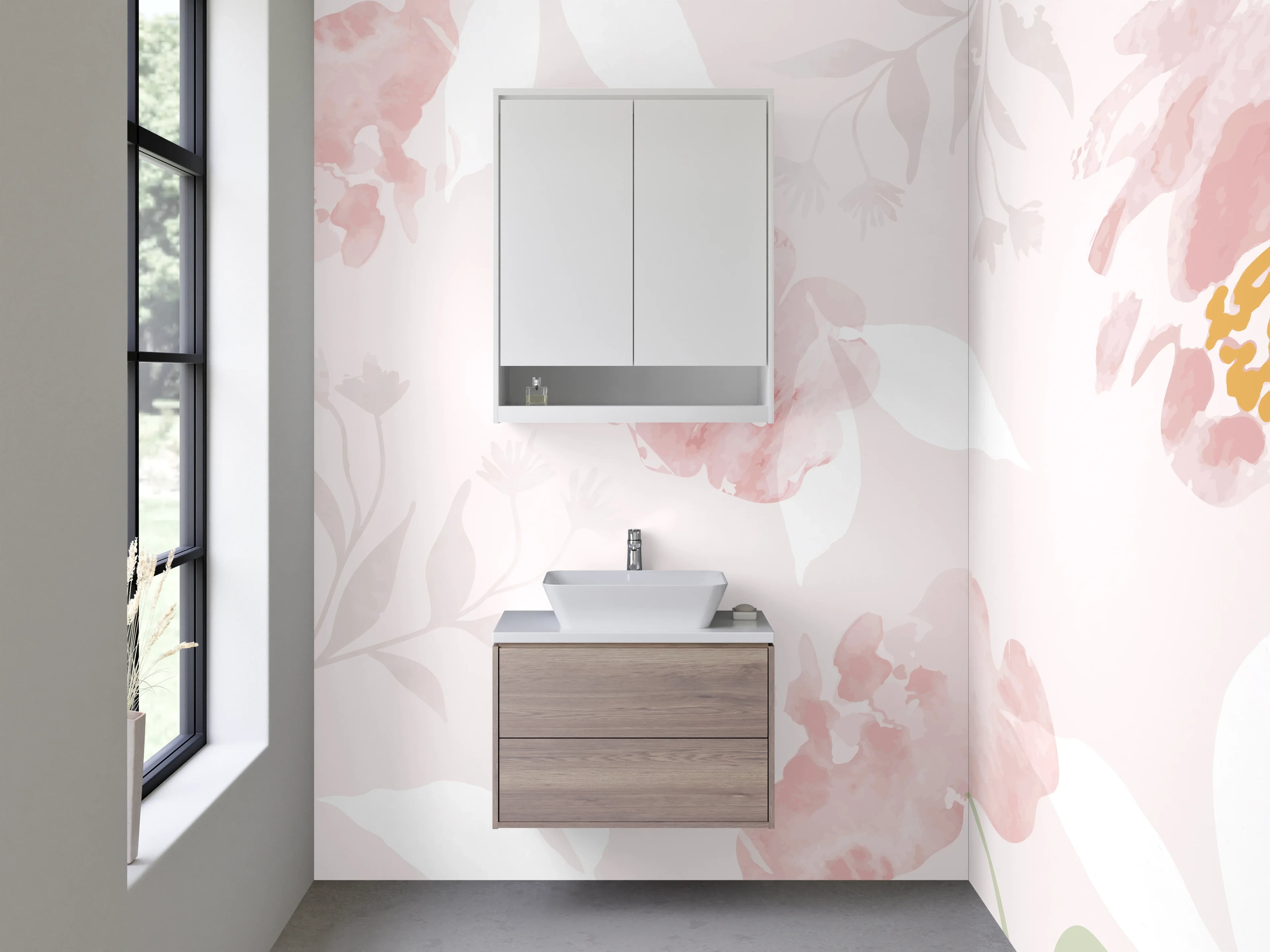 Waschbecken-Rückwand - Sanfte Pastellblumen mit rosa Akzenten