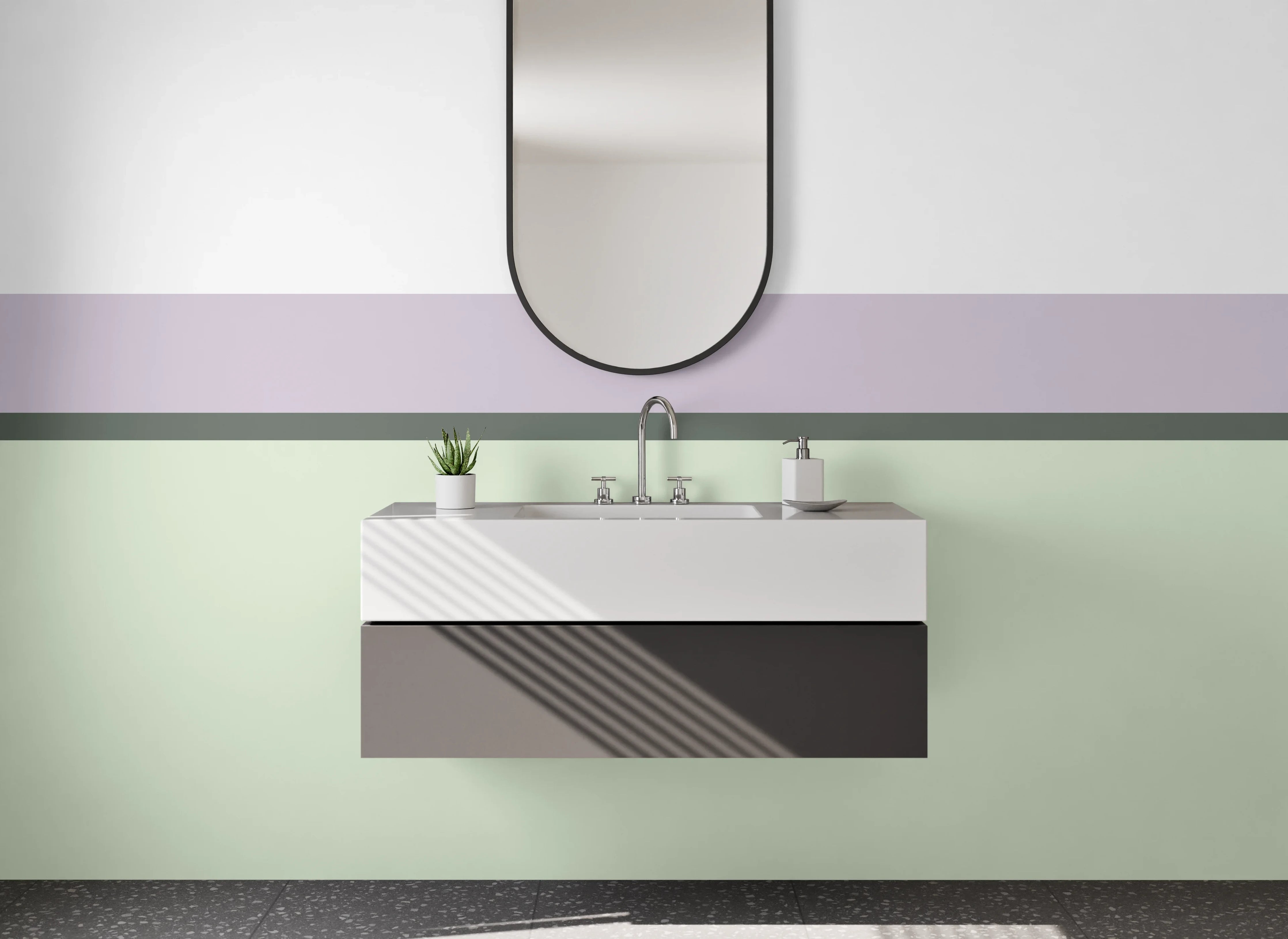 Waschbecken-Rückwand - Sanfte Pastellfarben mit Grau- und Lilatönen
