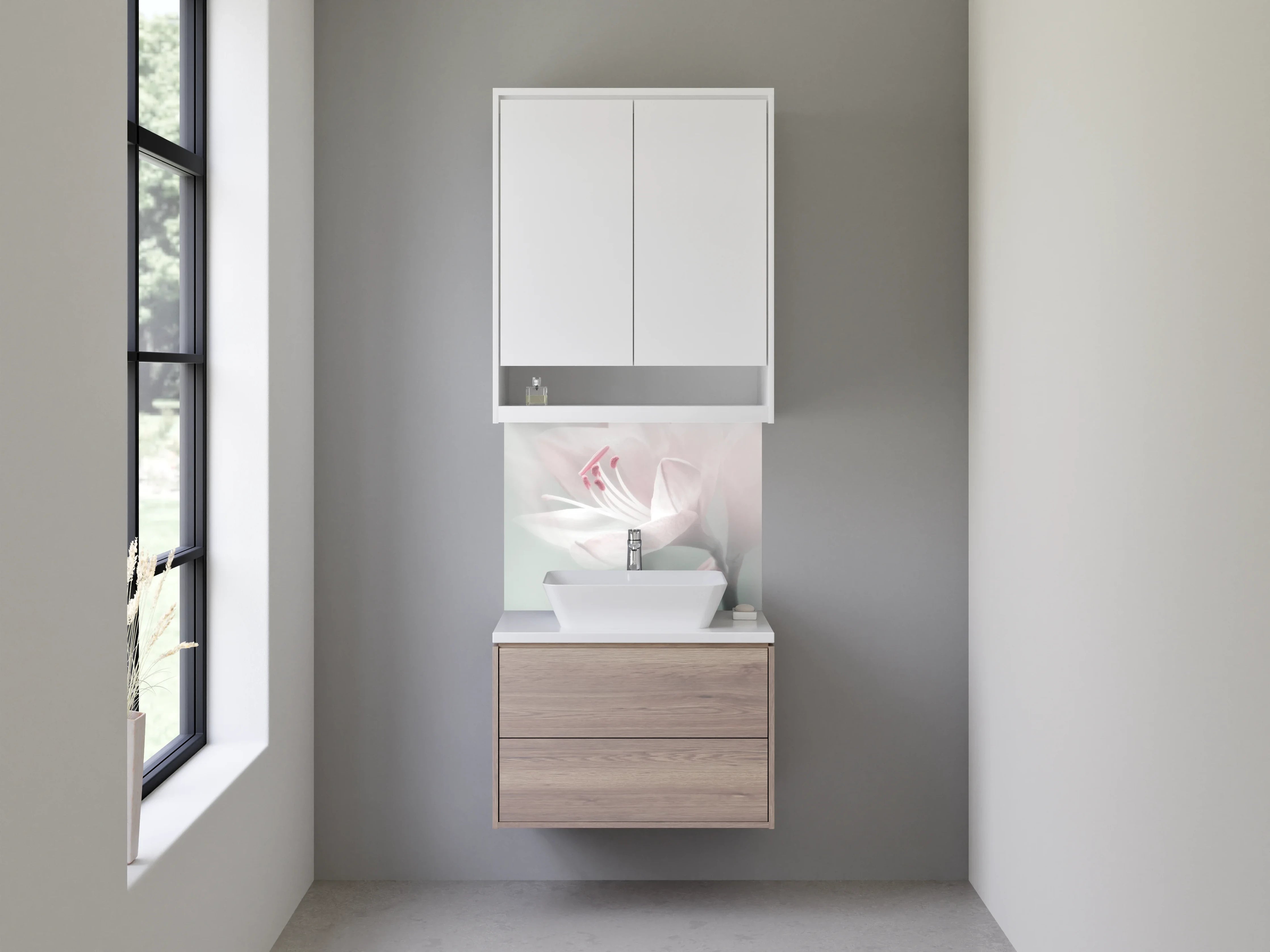 Waschbecken-Rückwand - Sanfte Pfingstrosenblüte in zarten Pastellfarben