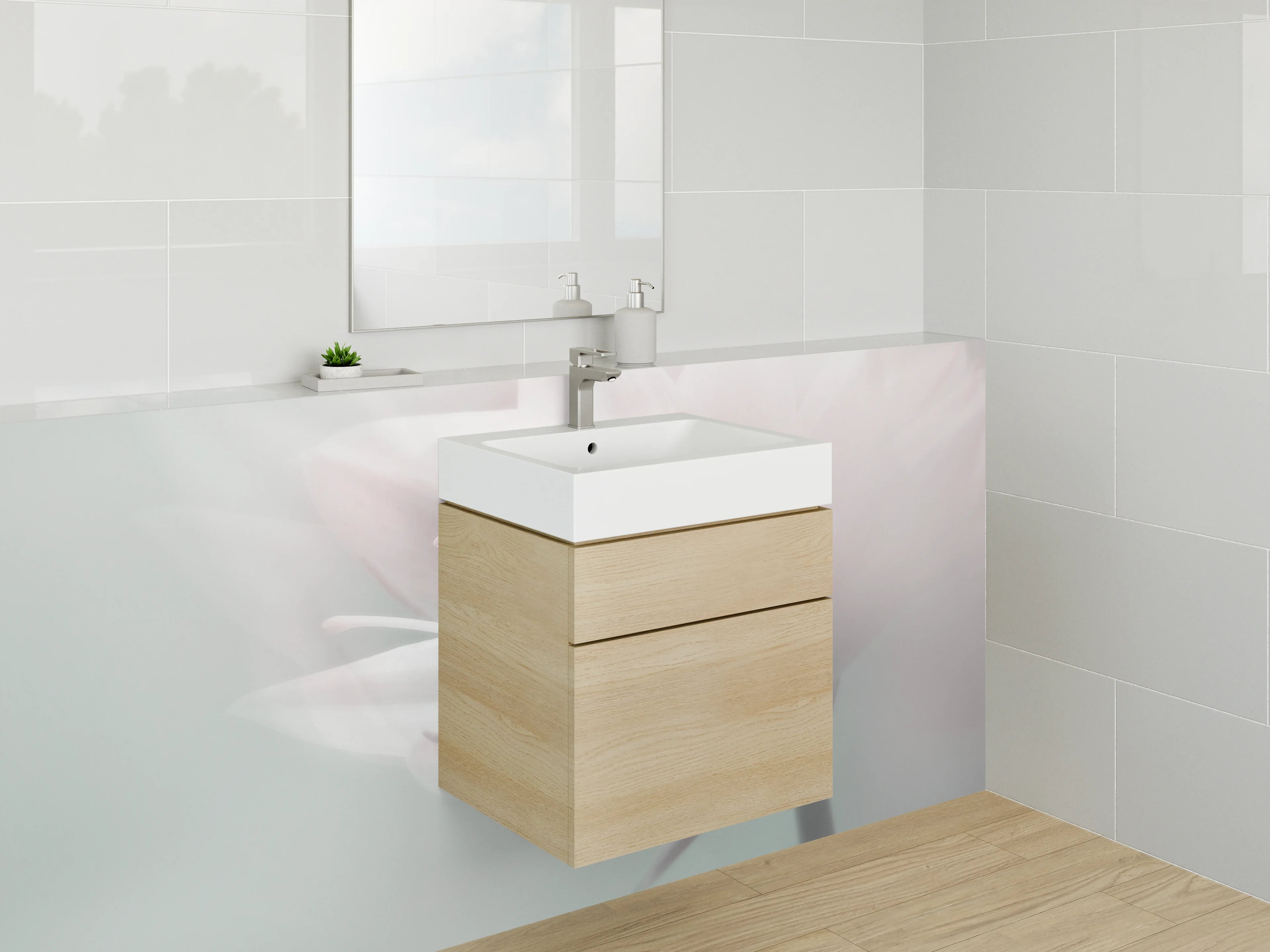 Waschbecken-Rückwand - Sanfte Pfingstrosenblüte in zarten Pastellfarben