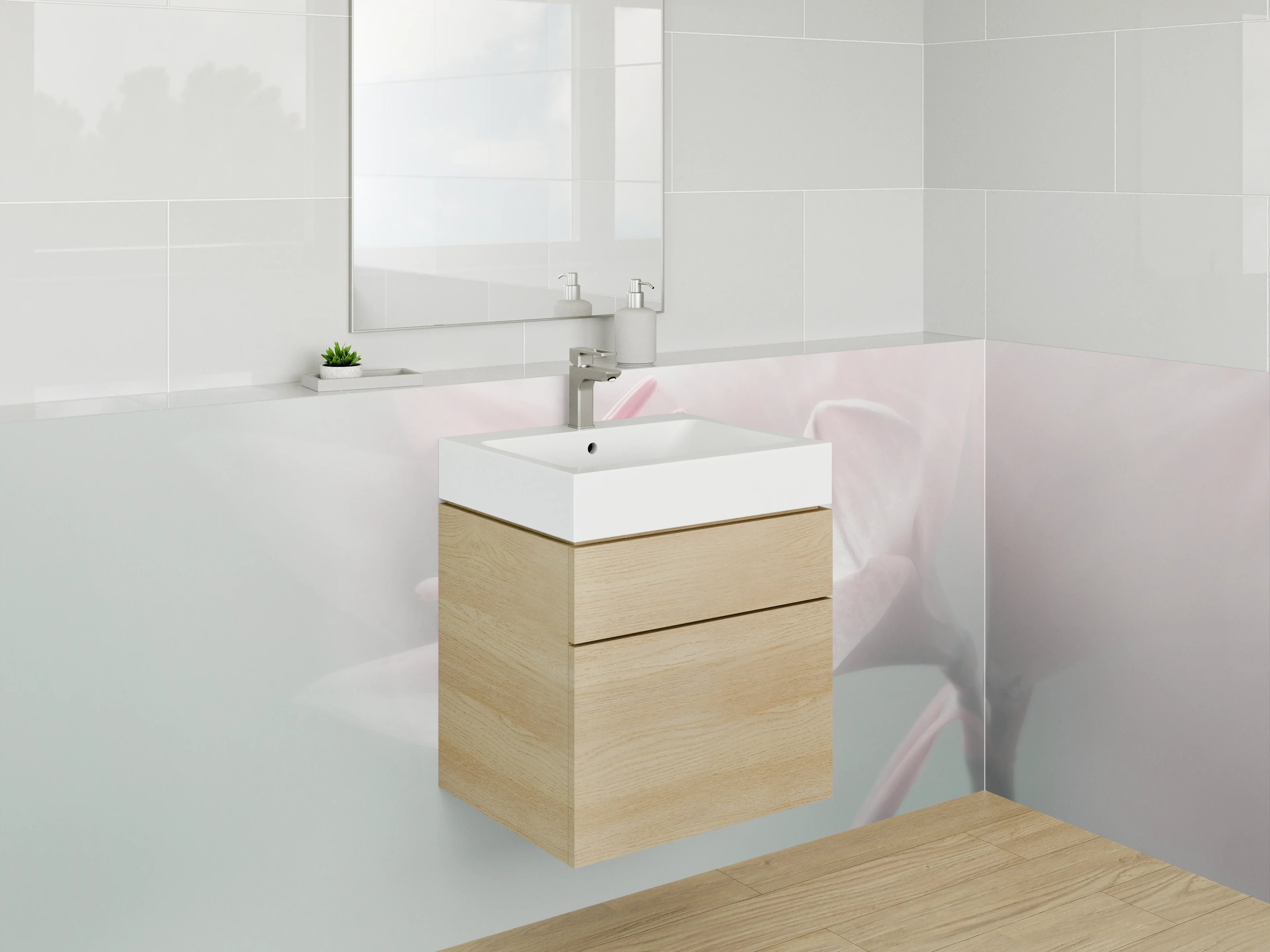 Waschbecken-Rückwand - Sanfte Pfingstrosenblüte in zarten Pastellfarben