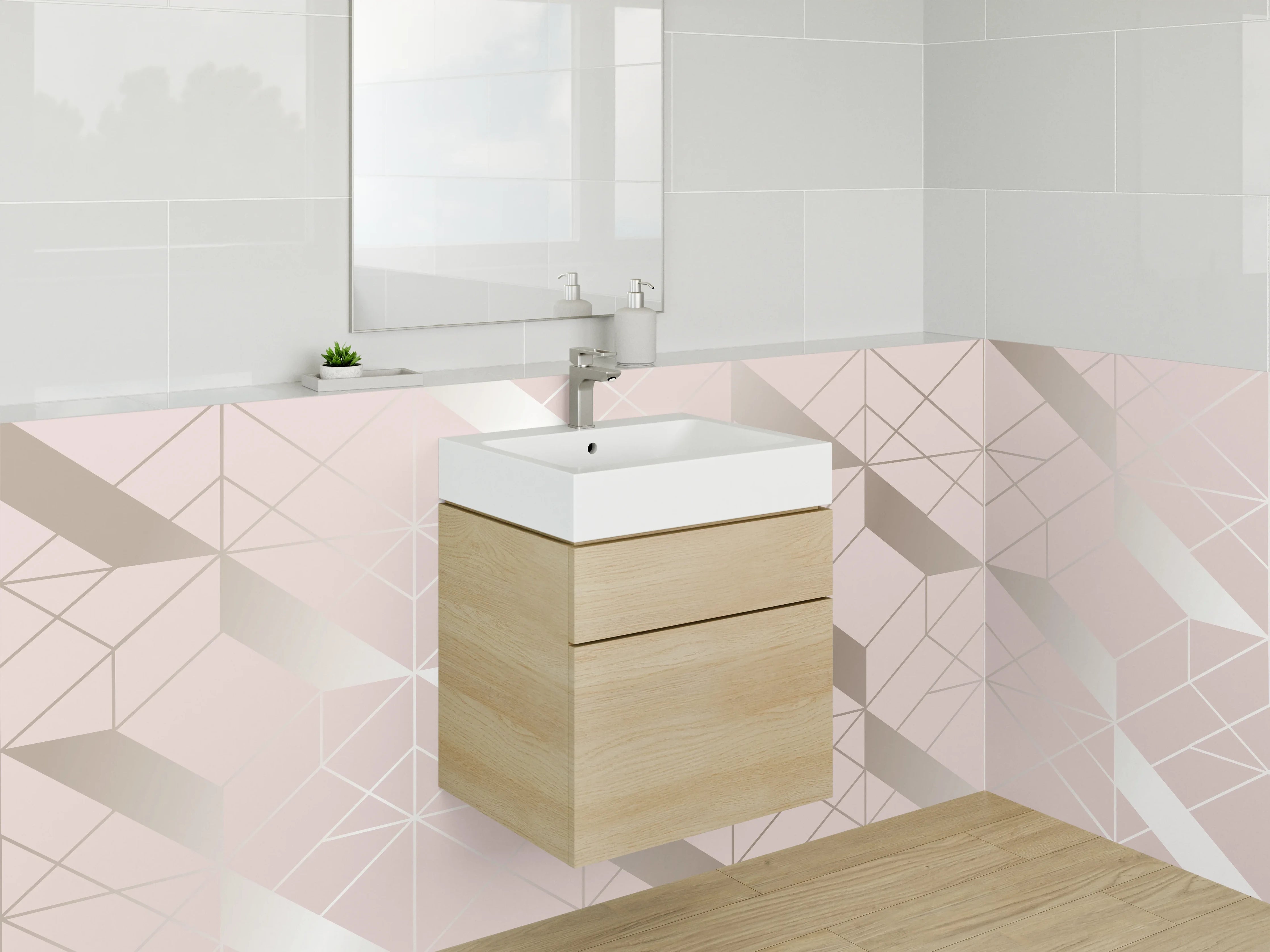 Waschbecken-Rückwand - Sanfte Rosé-Töne mit Grau-Details