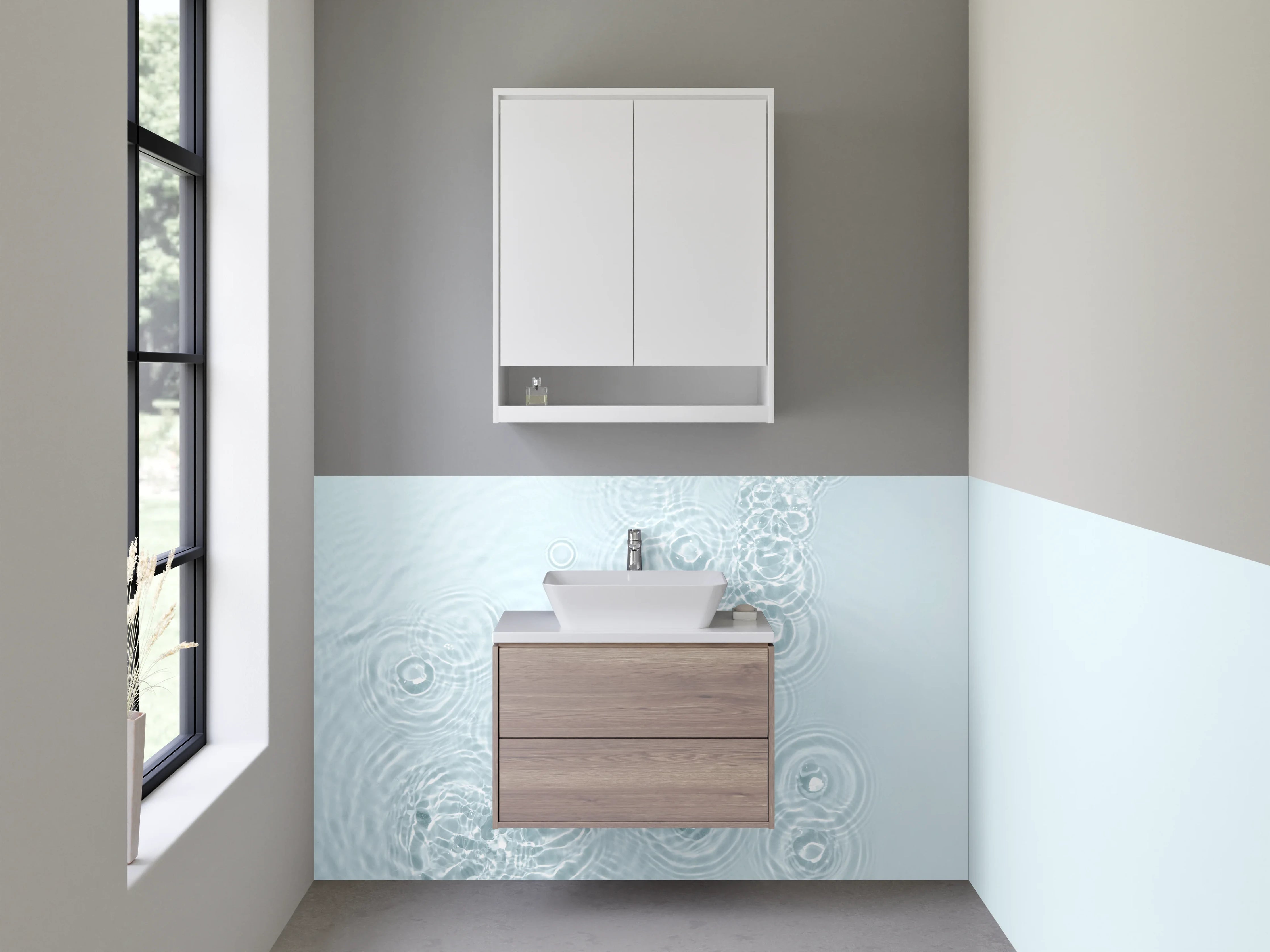 Waschbecken-Rückwand - Sanfte Wasserwellen in Weiß und Blau