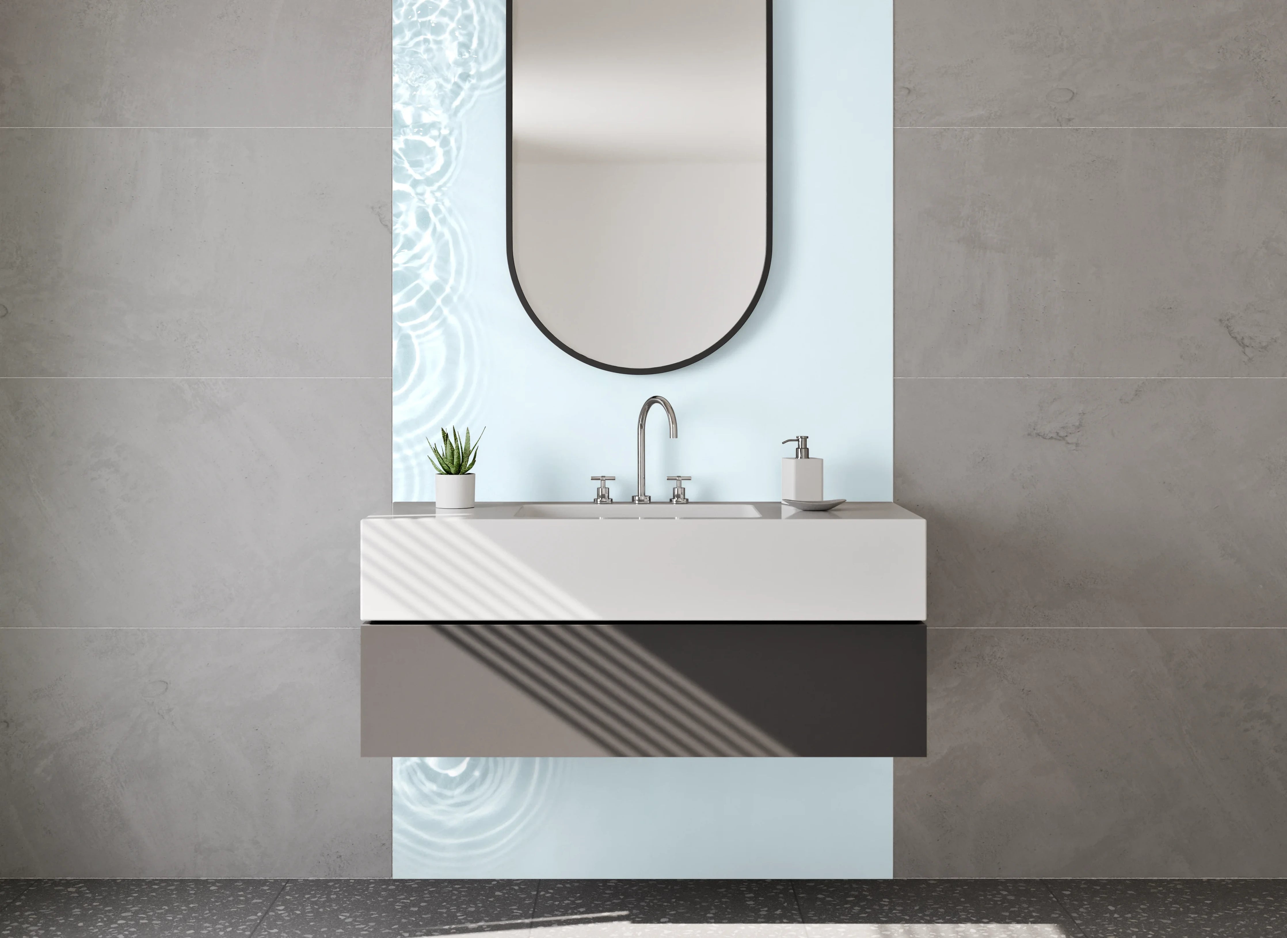 Waschbecken-Rückwand - Sanfte Wasserwellen in Weiß und Blau