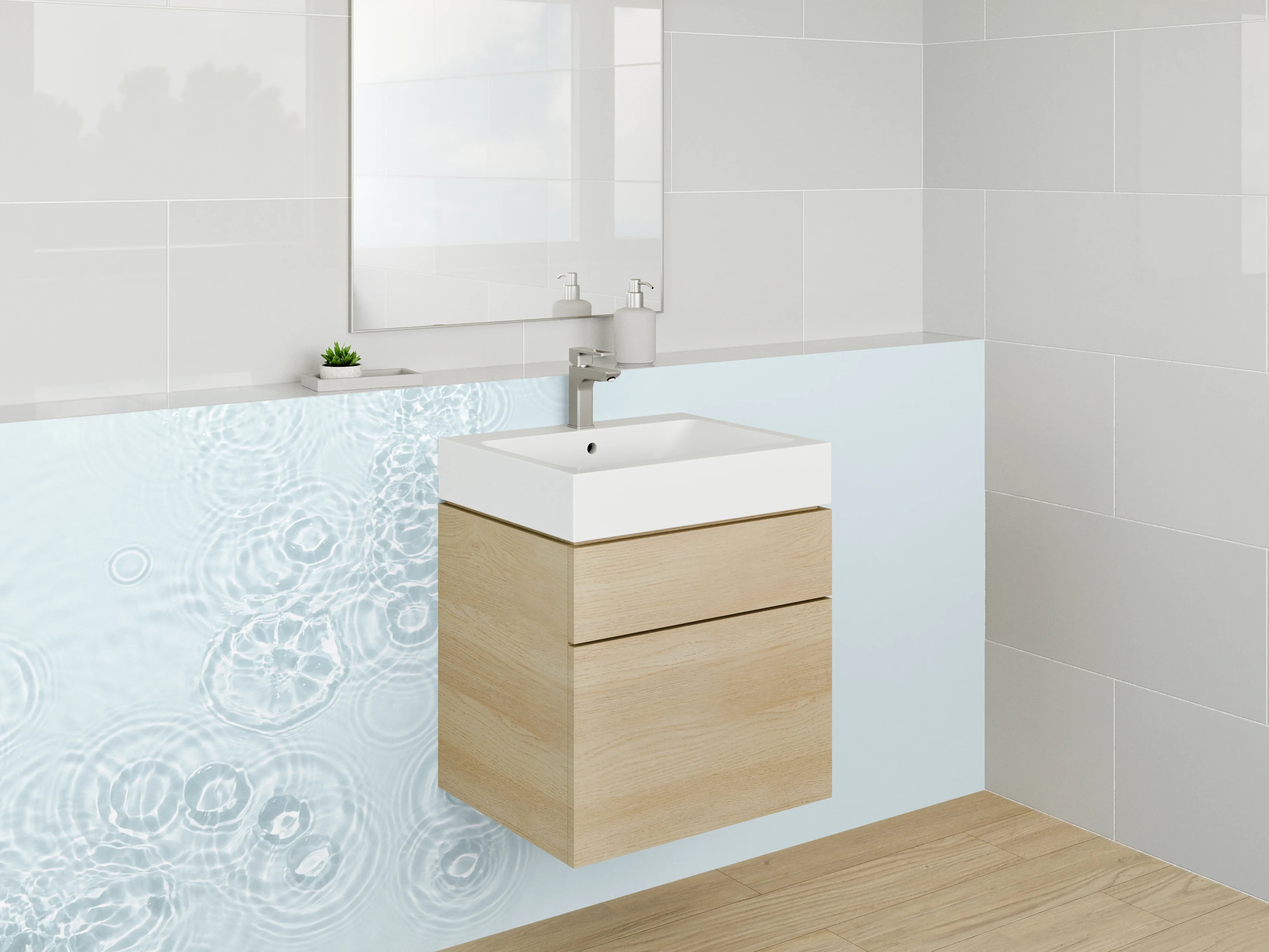 Waschbecken-Rückwand - Sanfte Wasserwellen in Weiß und Blau