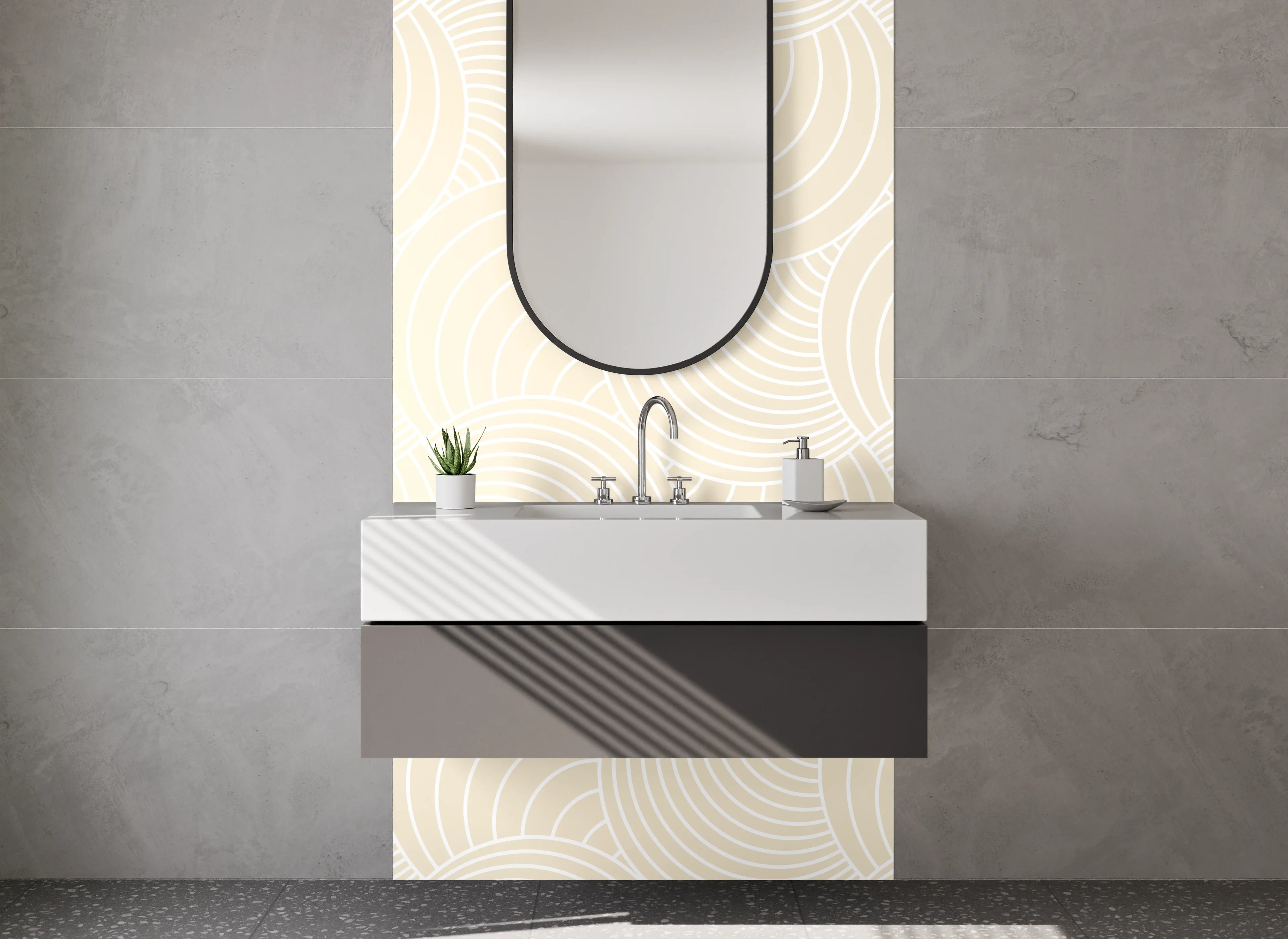 Waschbecken-Rückwand - Sanfte Wellen in Grau-Beige
