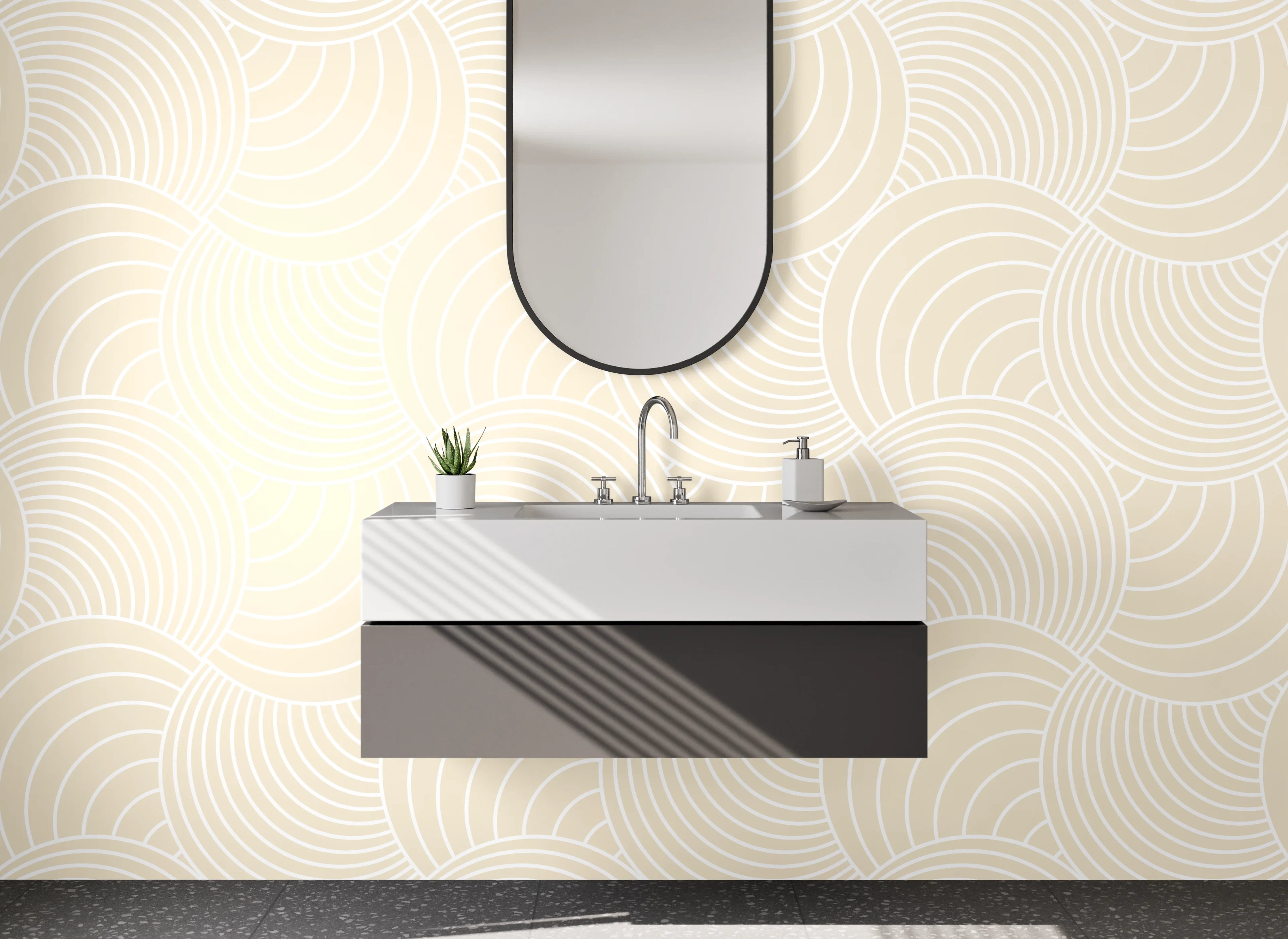 Waschbecken-Rückwand - Sanfte Wellen in Grau-Beige