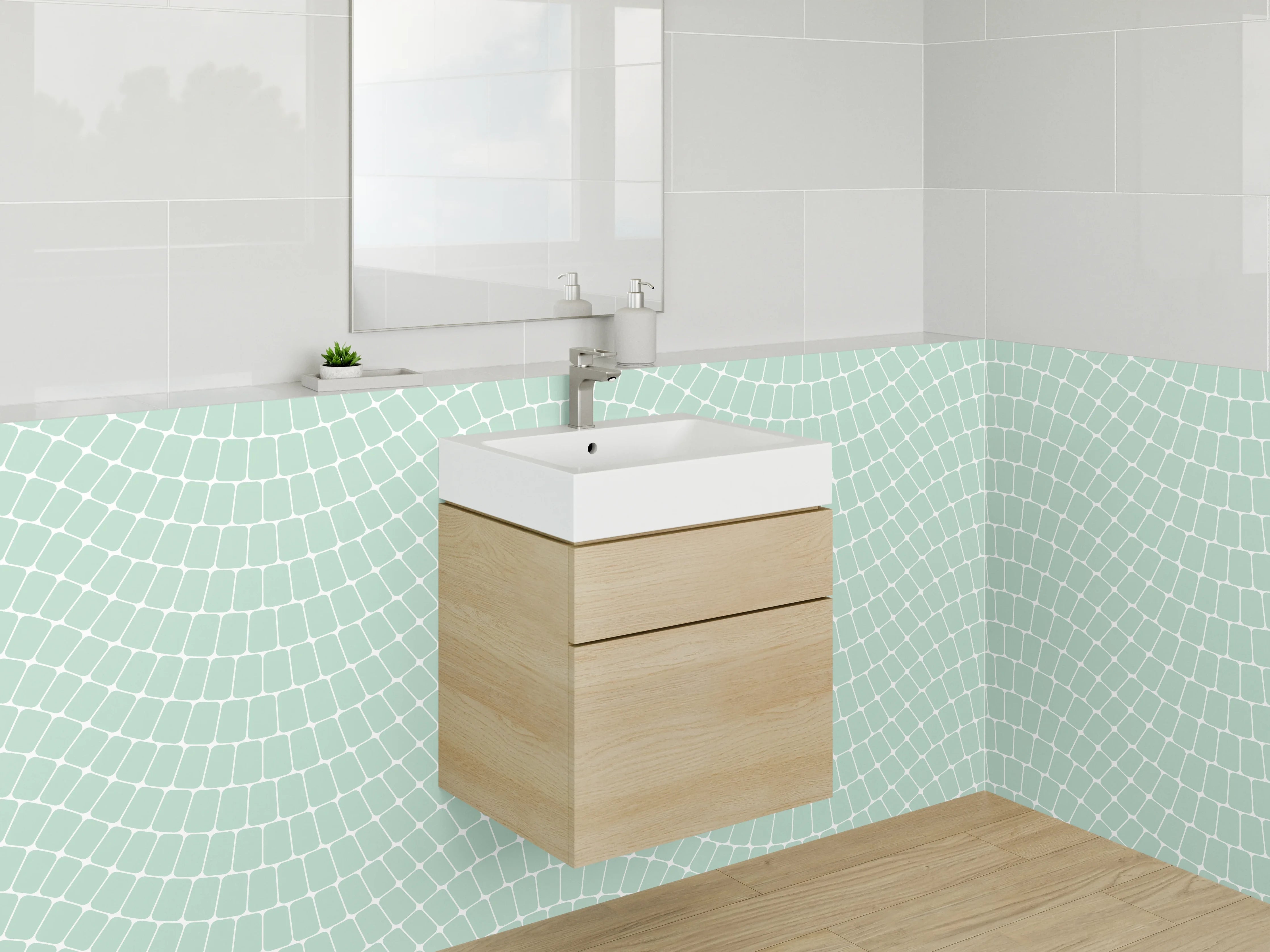 Waschbecken-Rückwand - Sanfte Wellenmuster Mintgrün