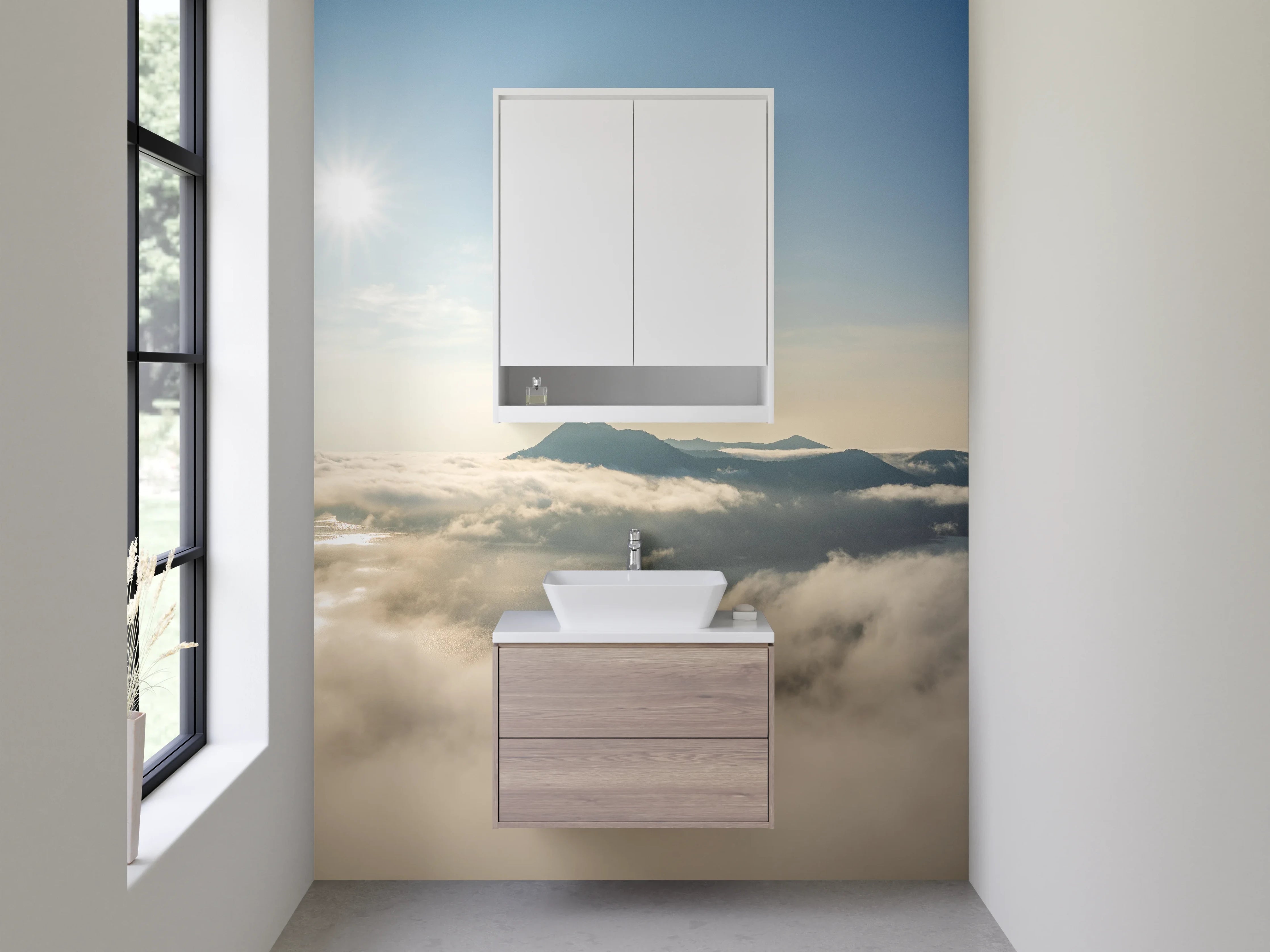 Waschbecken-Rückwand - Sanfte Wolkendecke über Berglandschaft