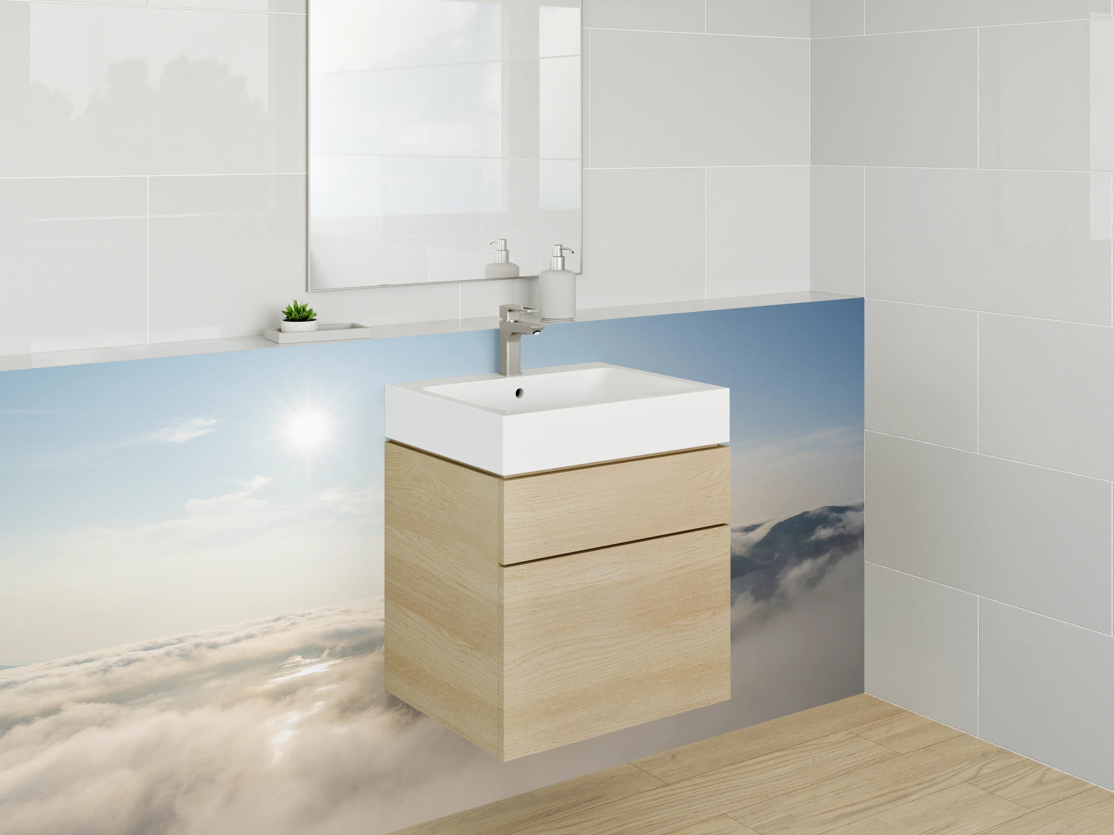 Waschbecken-Rückwand - Sanfte Wolkendecke über Berglandschaft