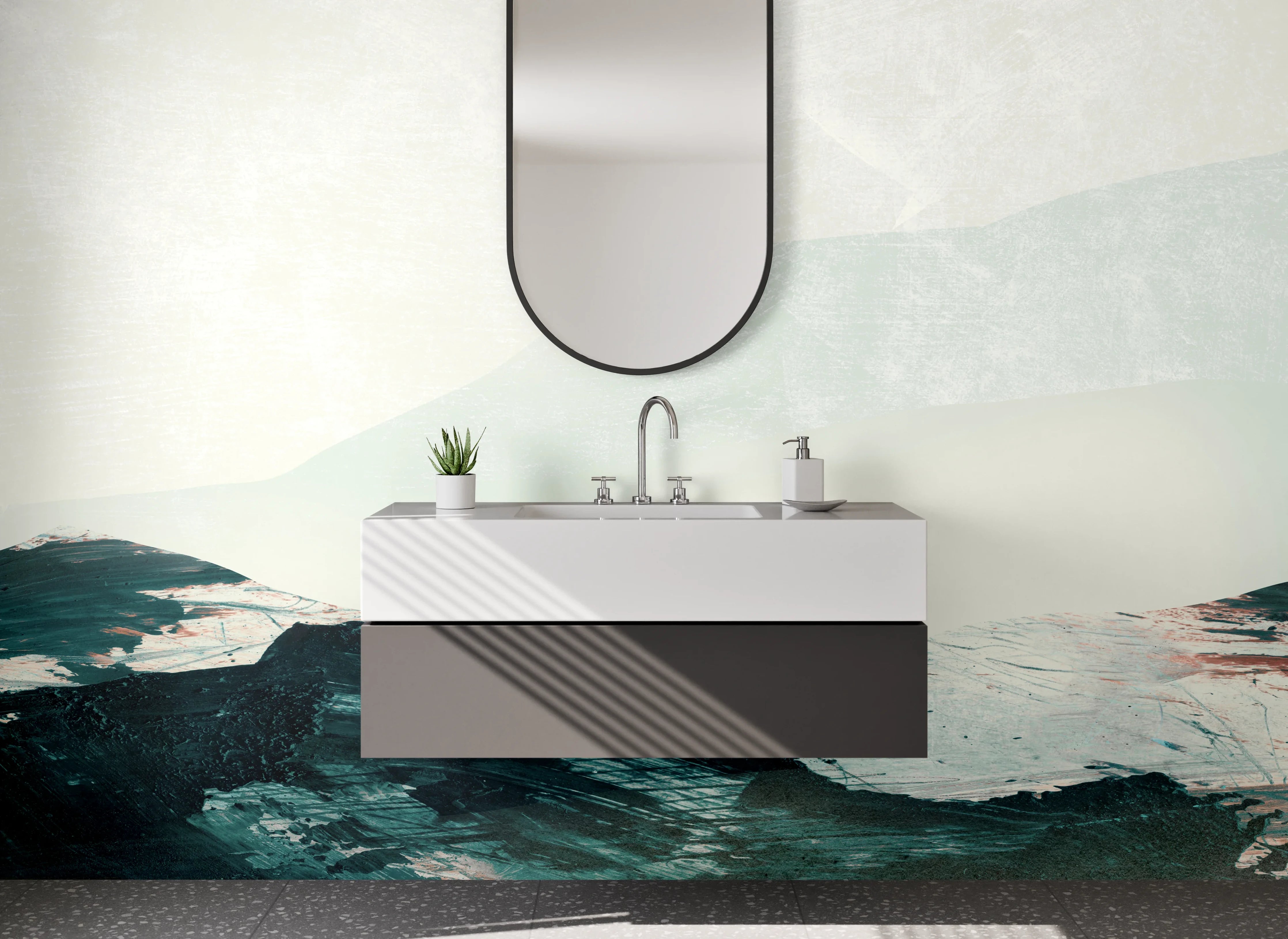 Waschbecken-Rückwand - Sanfte maritime Wasserfarben-Illustration