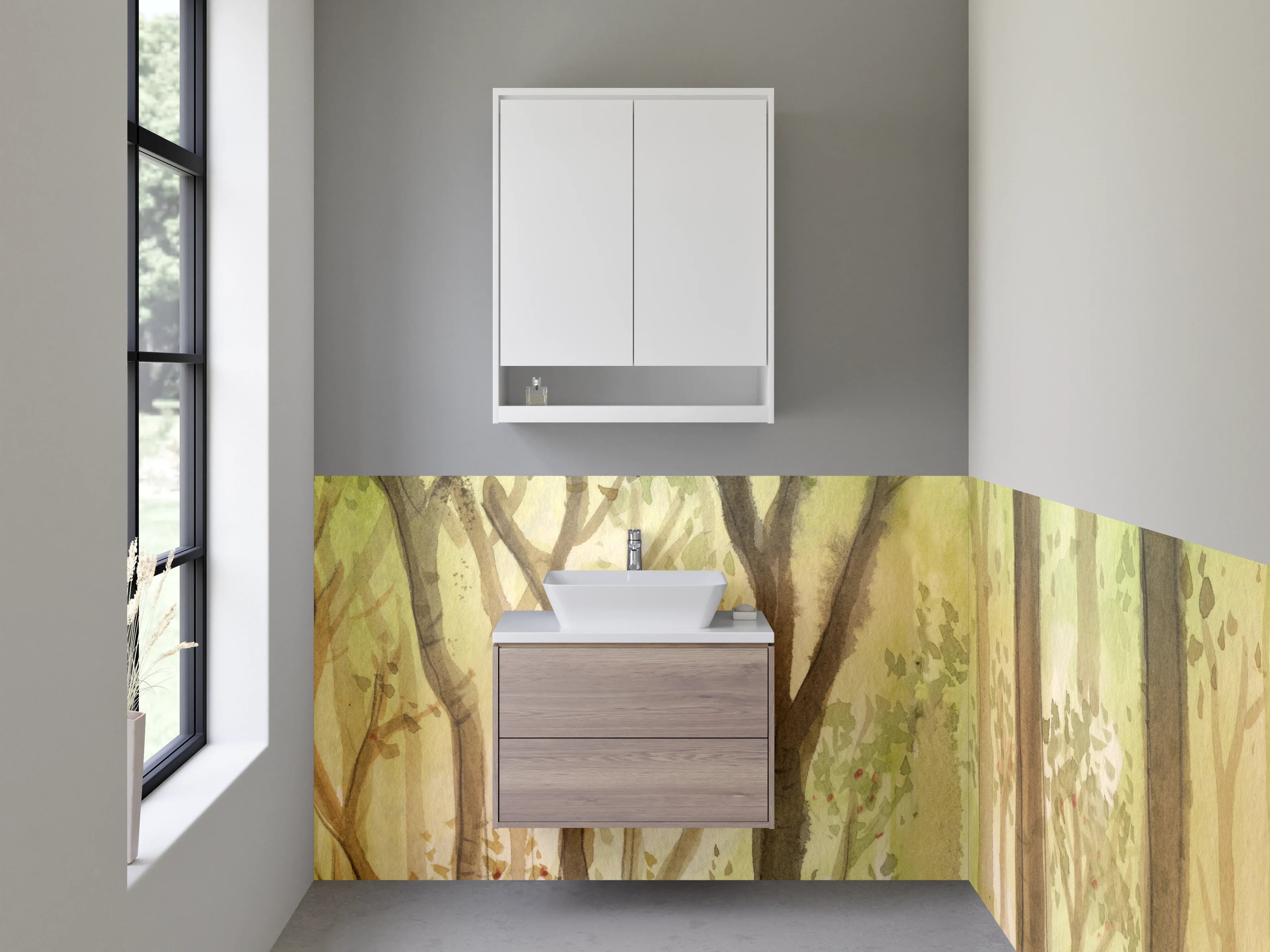 Waschbecken-Rückwand - Sanfter Wald mit grünen Blättern