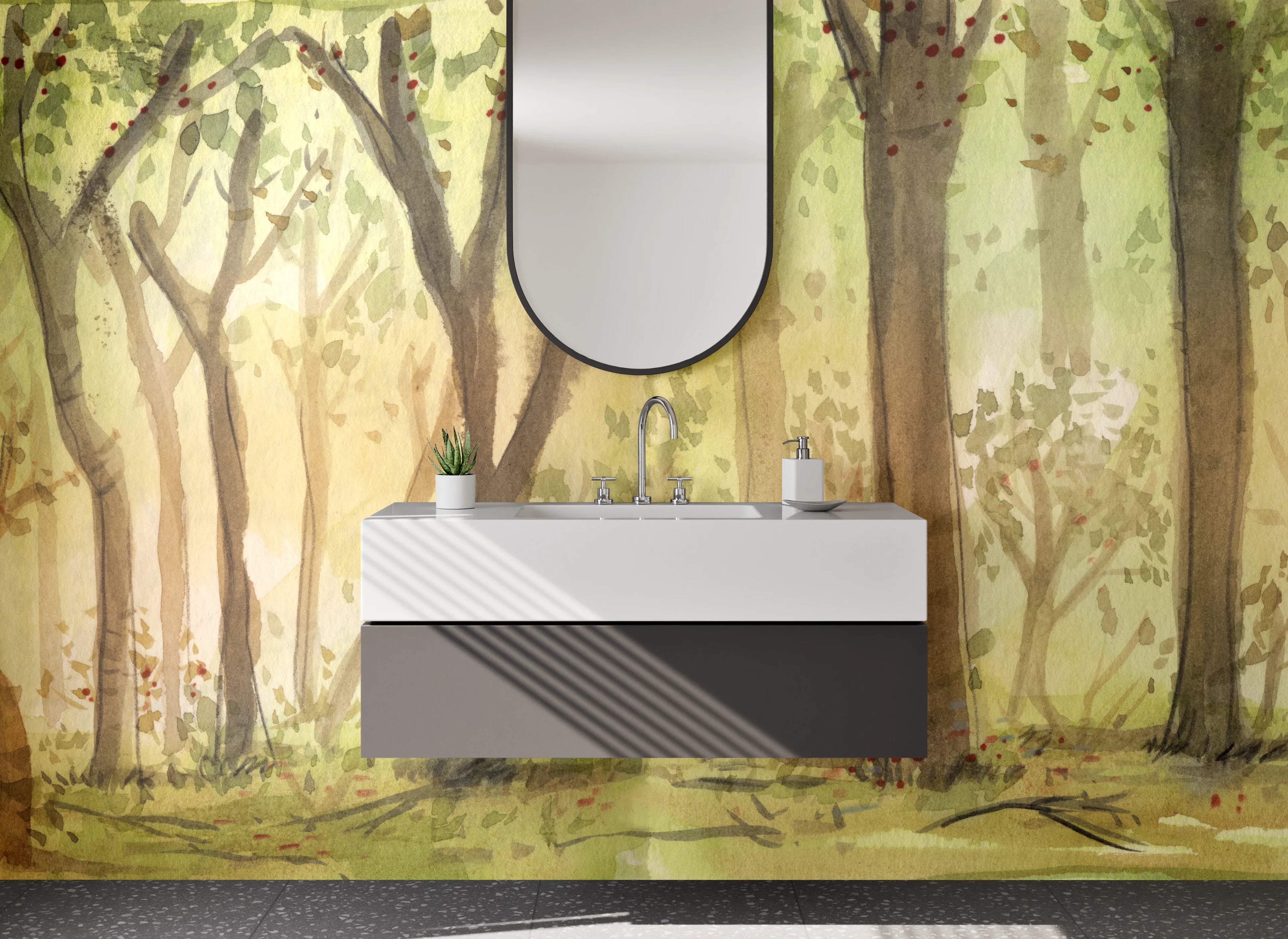 Waschbecken-Rückwand - Sanfter Wald mit grünen Blättern