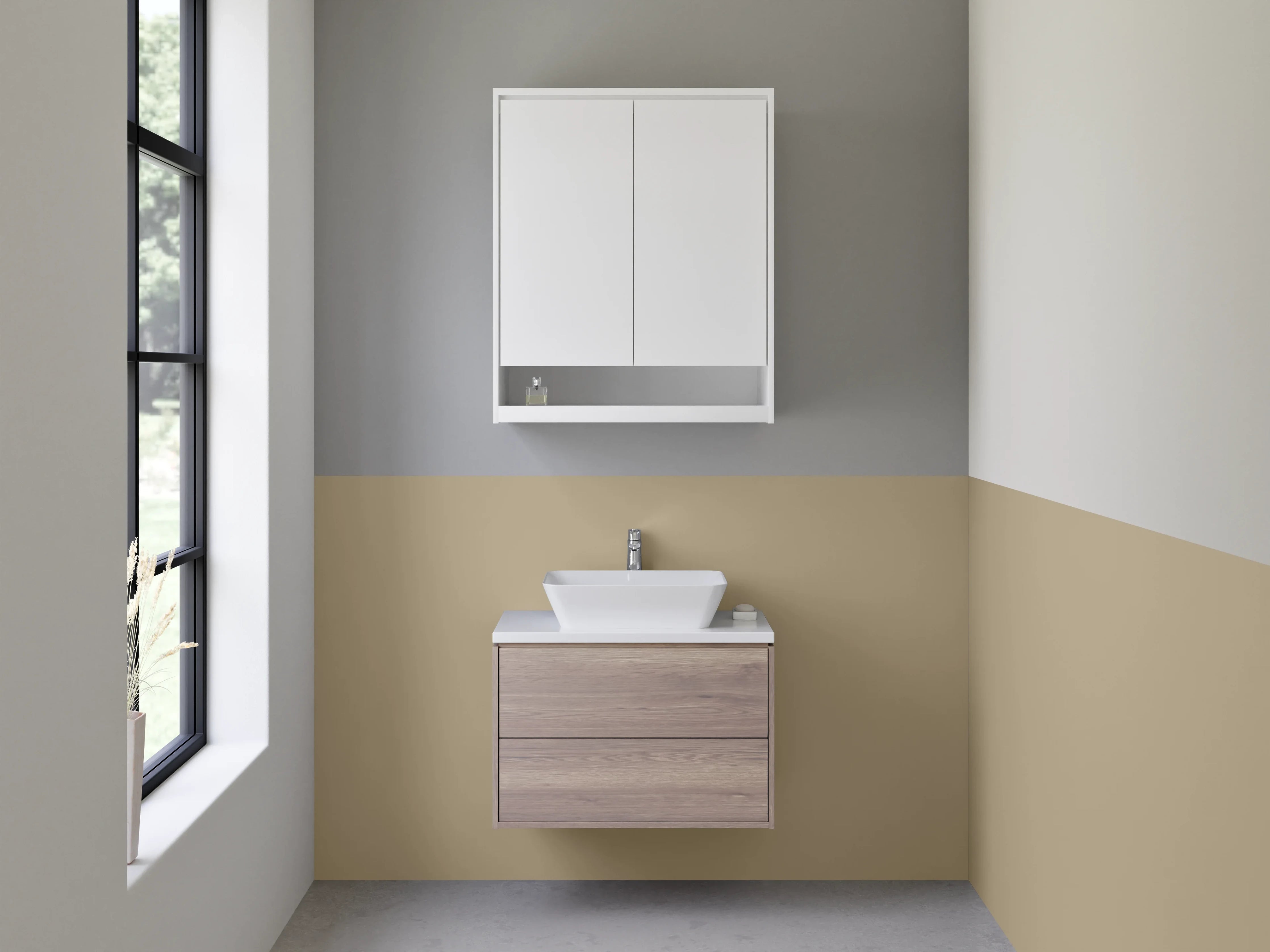 Waschbecken-Rückwand - Sanftes Graubeige Weiß