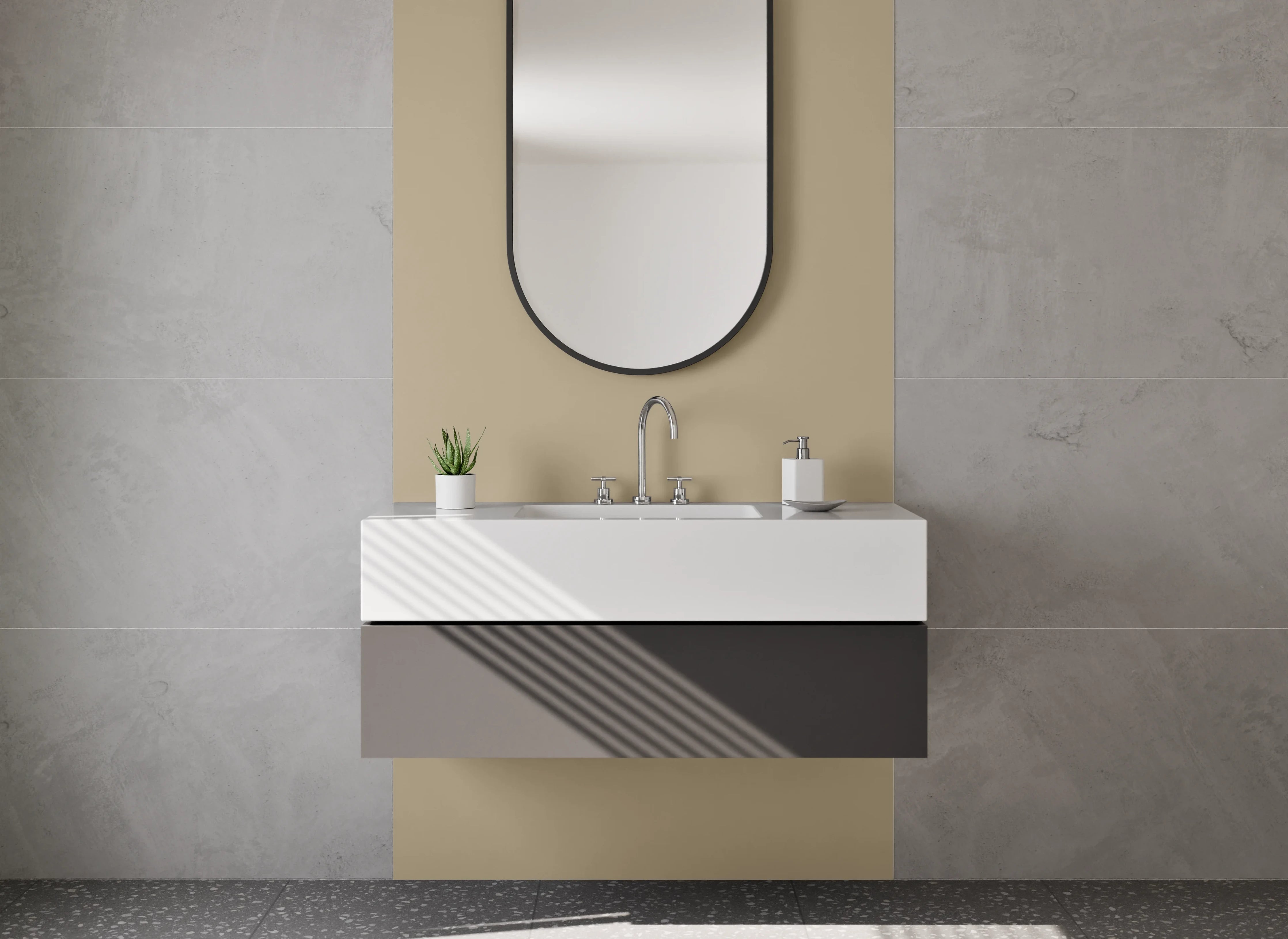 Waschbecken-Rückwand - Sanftes Graubeige Weiß