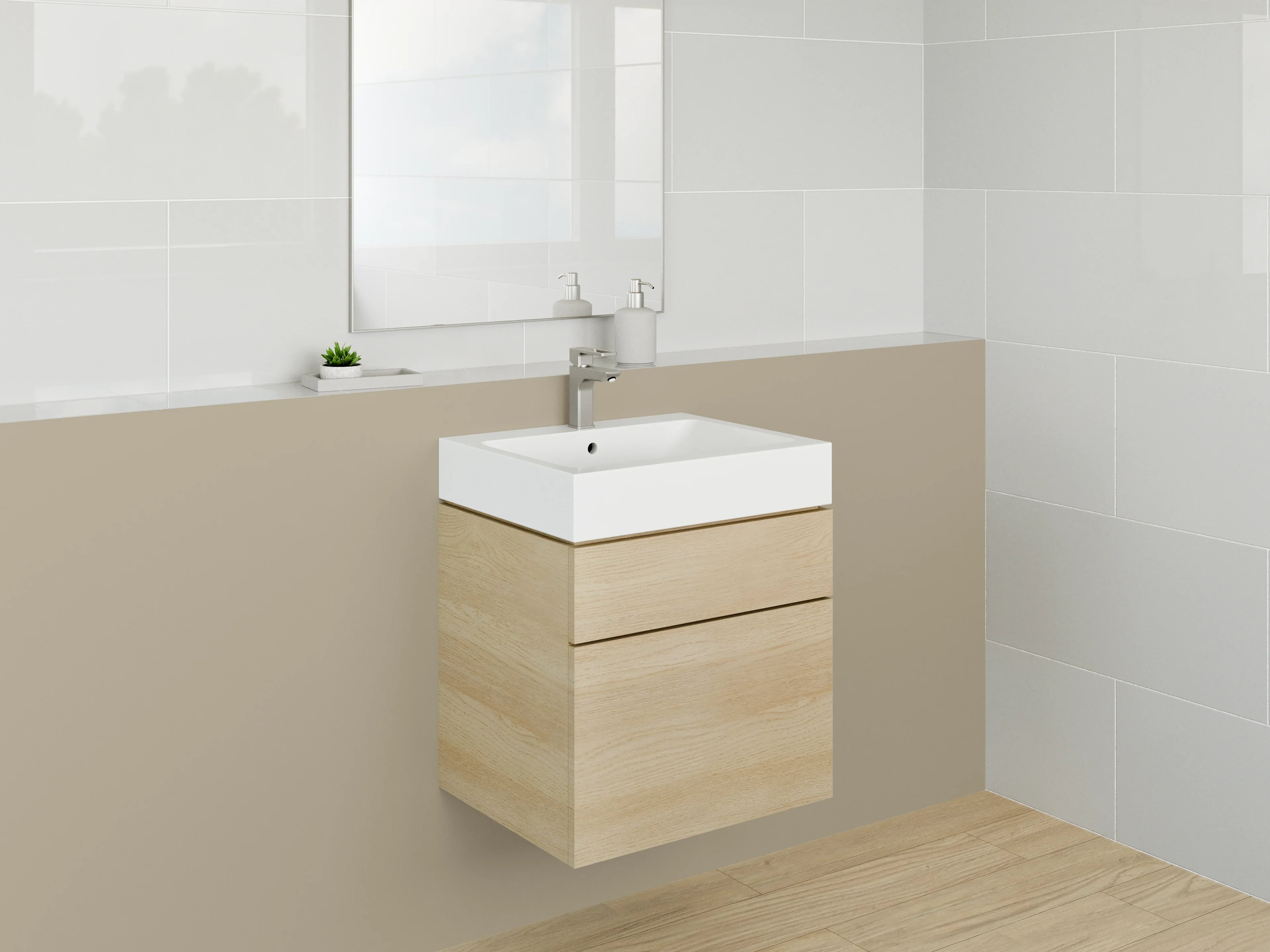 Waschbecken-Rückwand - Sanftes Graubeige Weiß