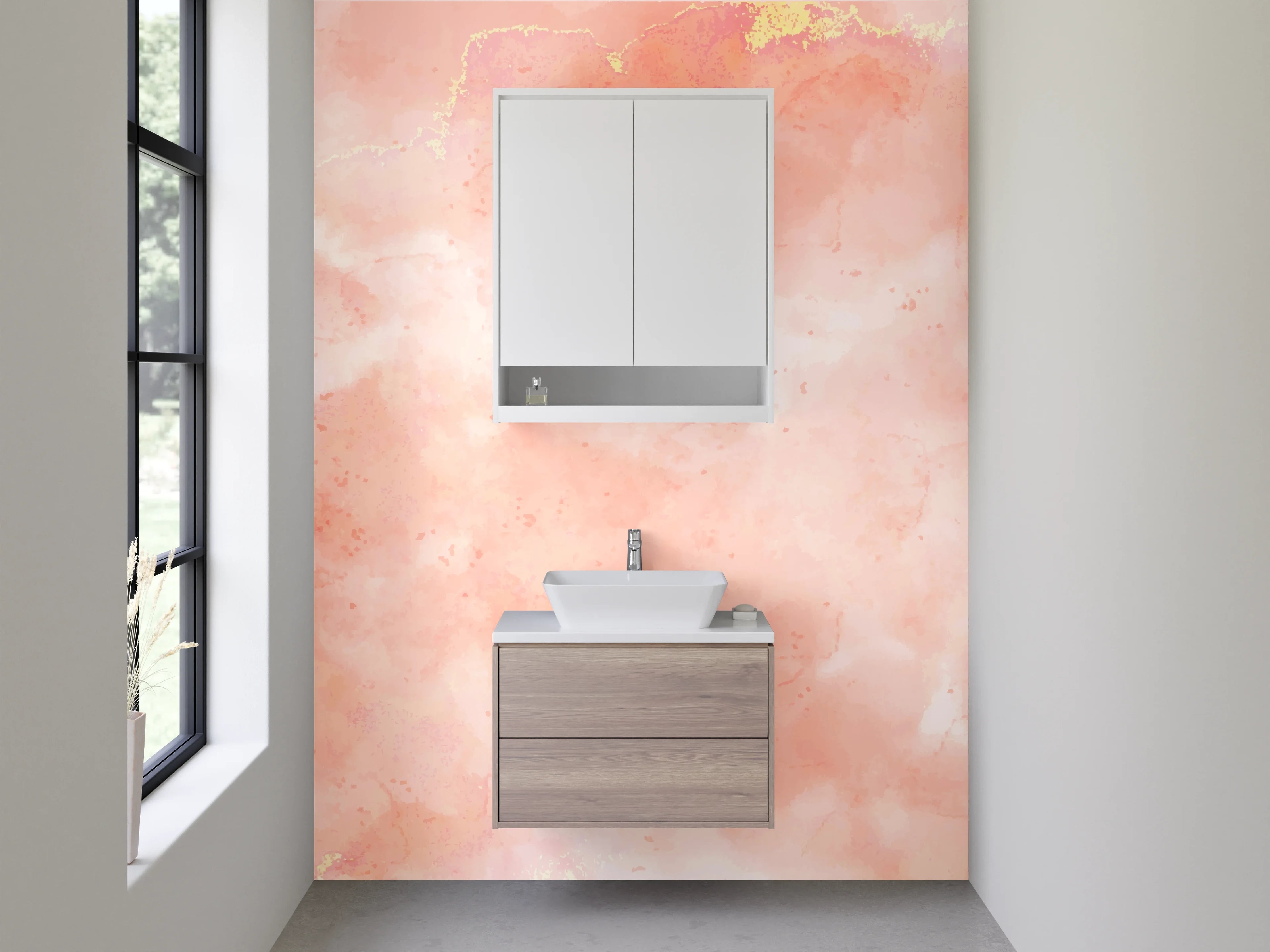 Waschbecken-Rückwand - Sanftes Rosa Marmor Aquarell Muster