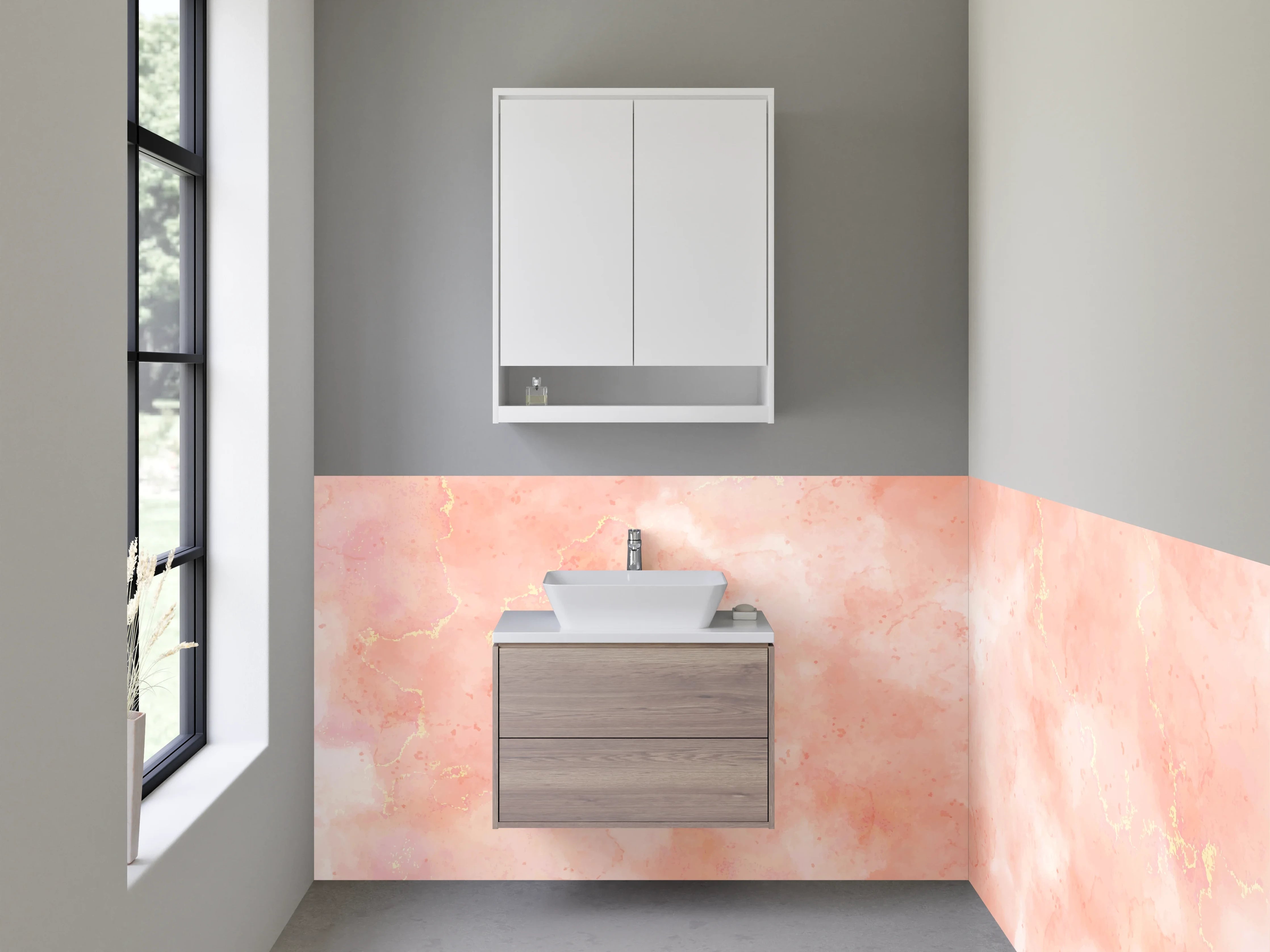 Waschbecken-Rückwand - Sanftes Rosa Marmor Aquarell Muster