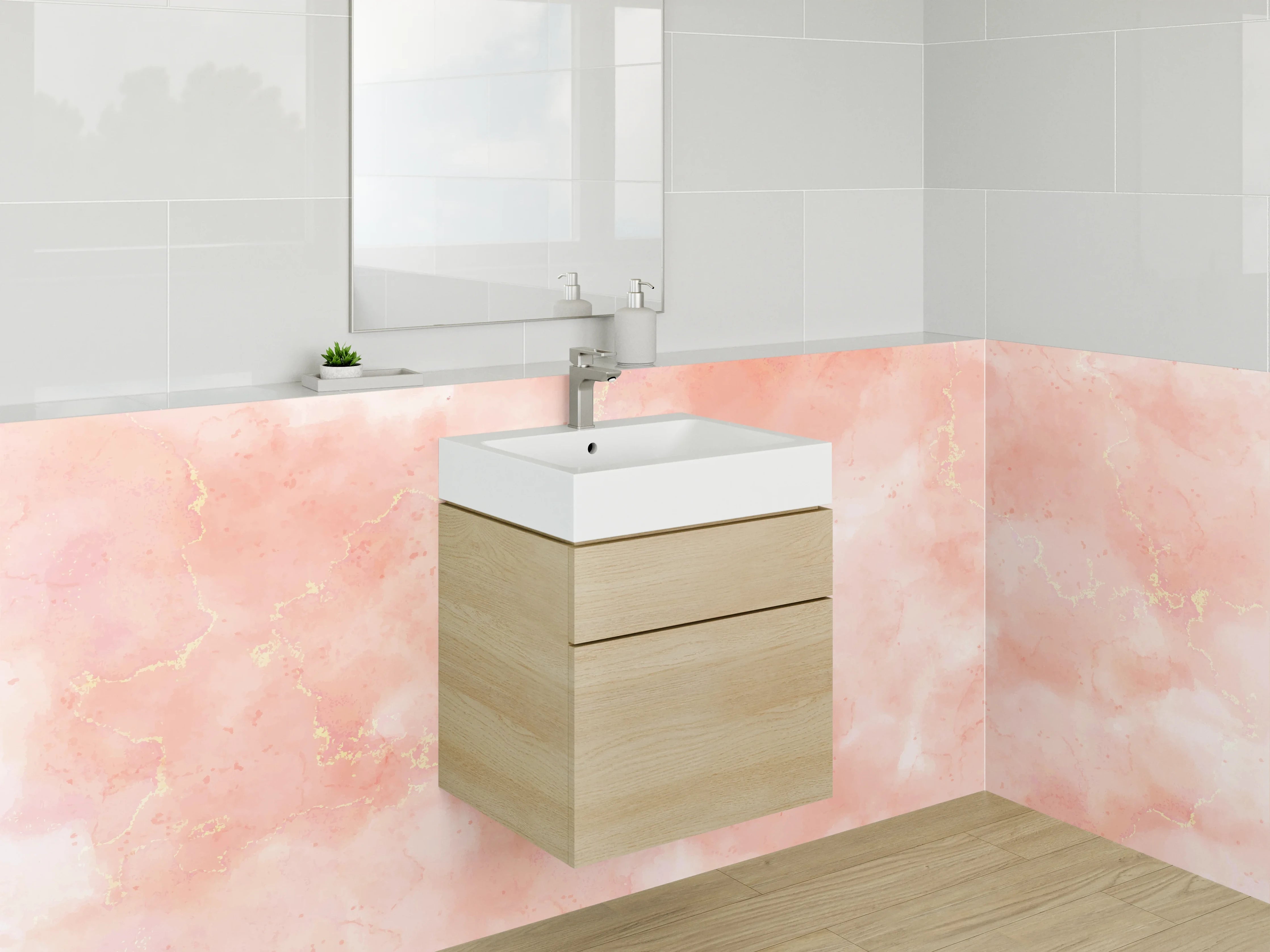 Waschbecken-Rückwand - Sanftes Rosa Marmor Aquarell Muster