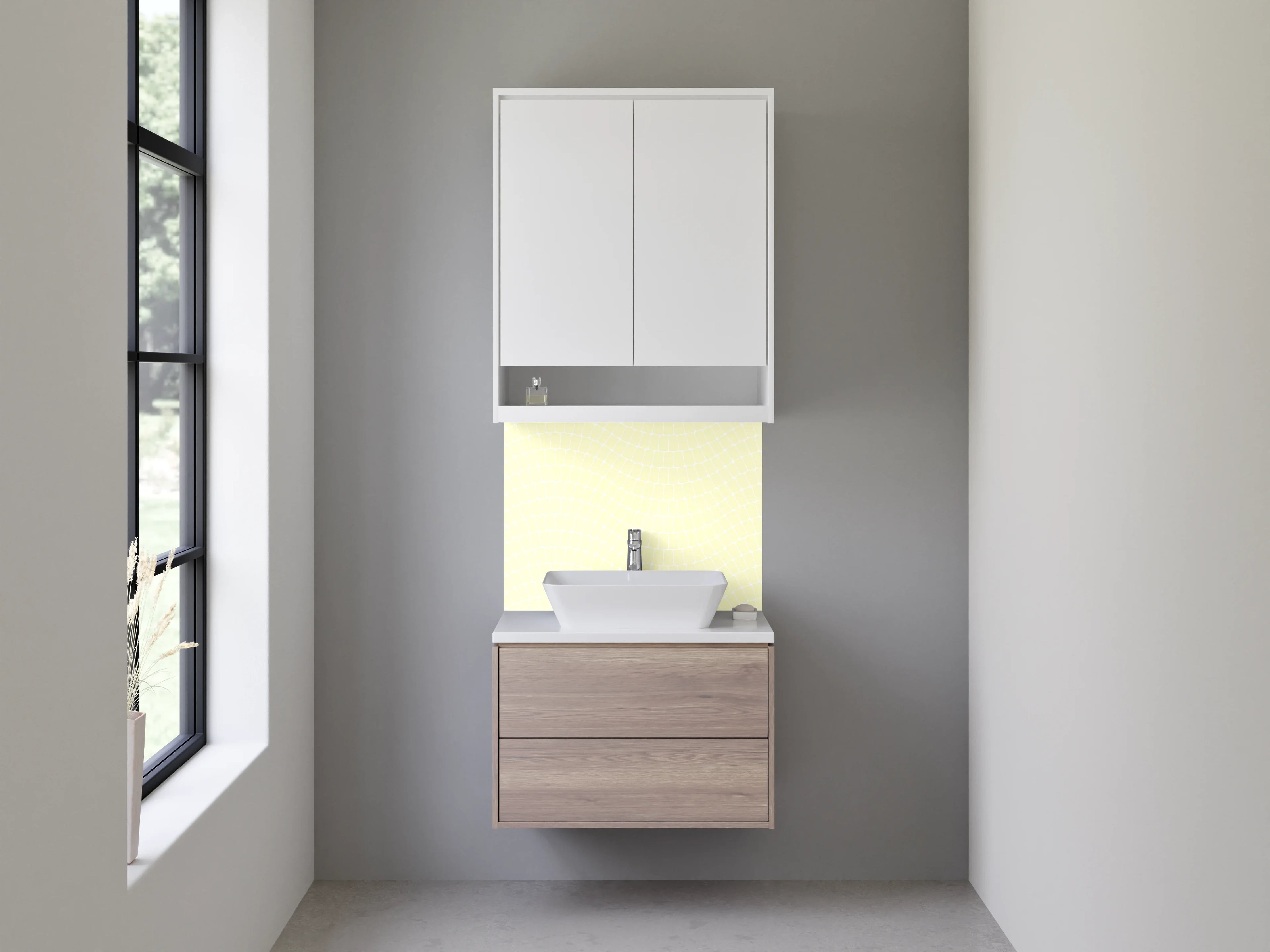 Waschbecken-Rückwand - Sanftes Wellenmuster Creme-Beige