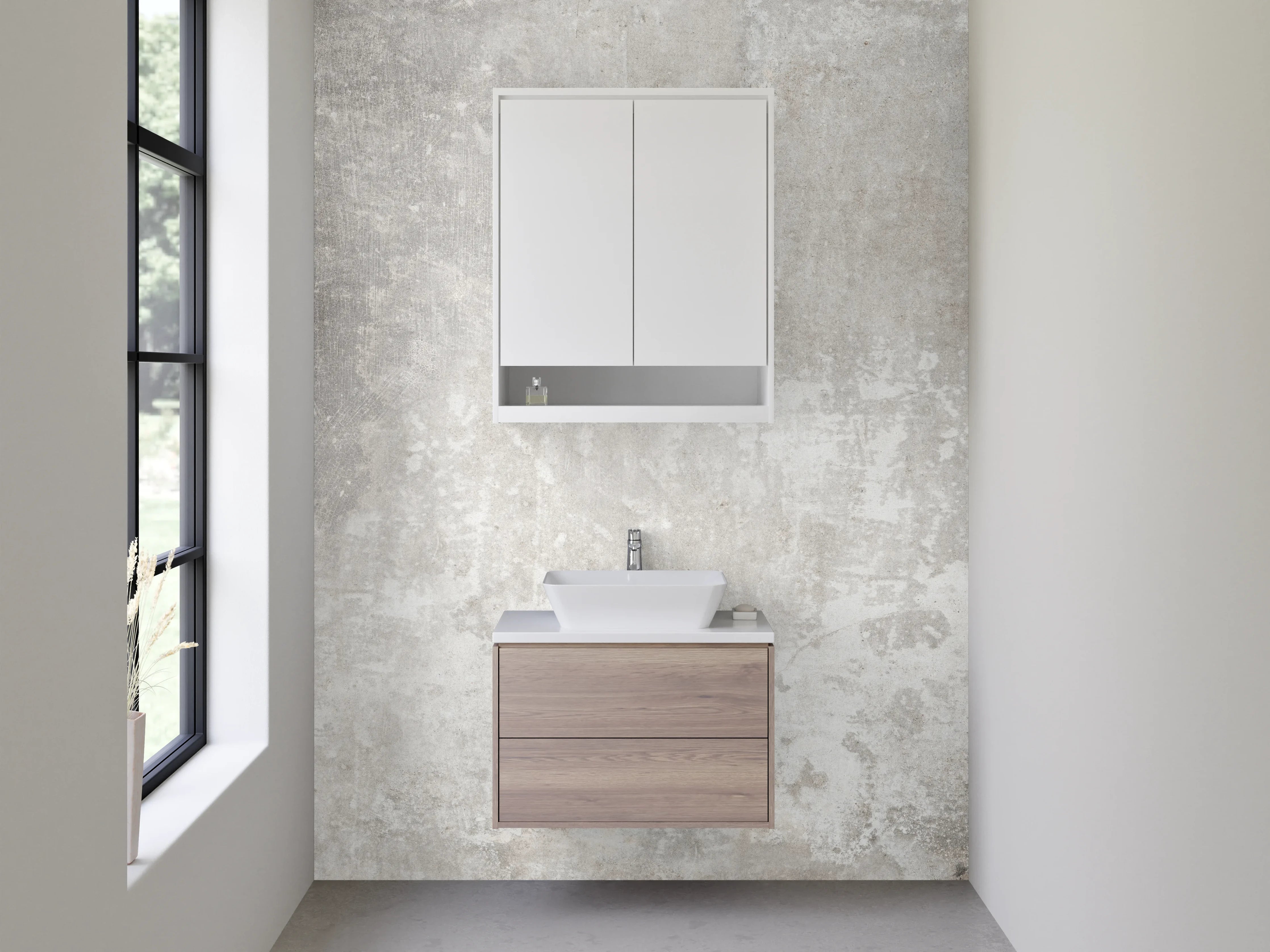 Waschbecken-Rückwand - Sanftgraue Weißbeton-Ästhetik