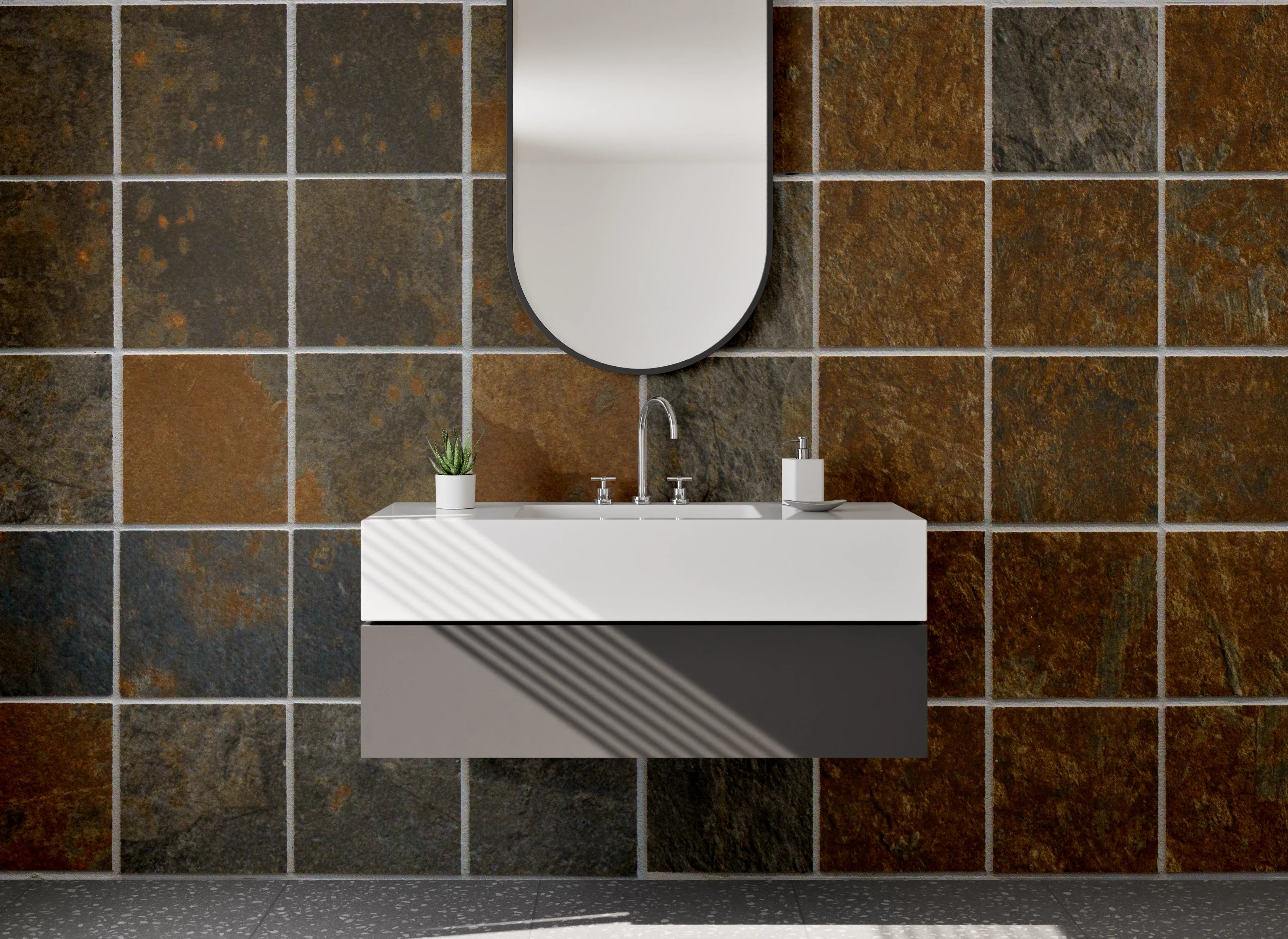 Waschbecken-Rückwand - Schiefer Mosaik Fliesen Braun Grau