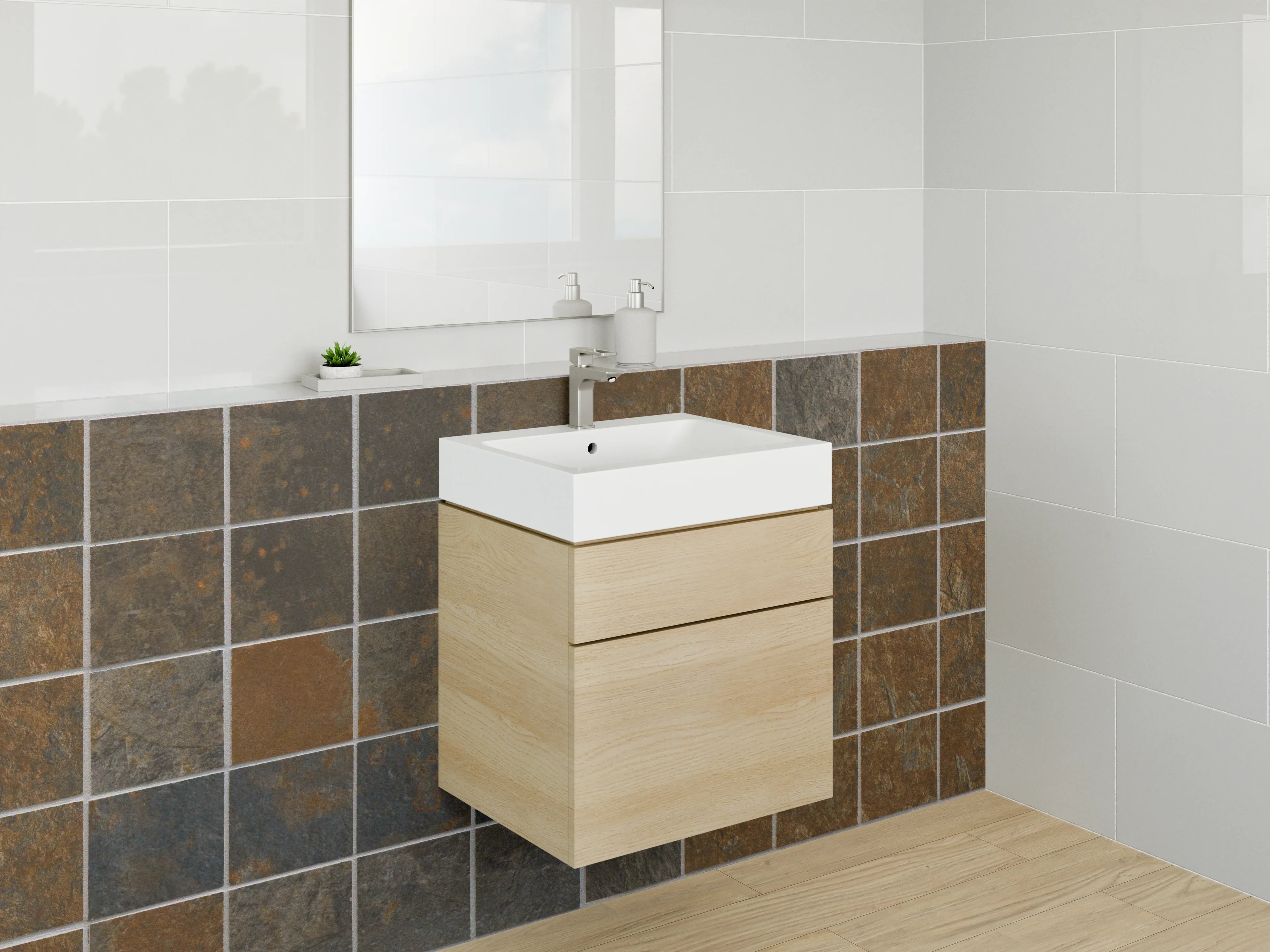 Waschbecken-Rückwand - Schiefer Mosaik Fliesen Braun Grau