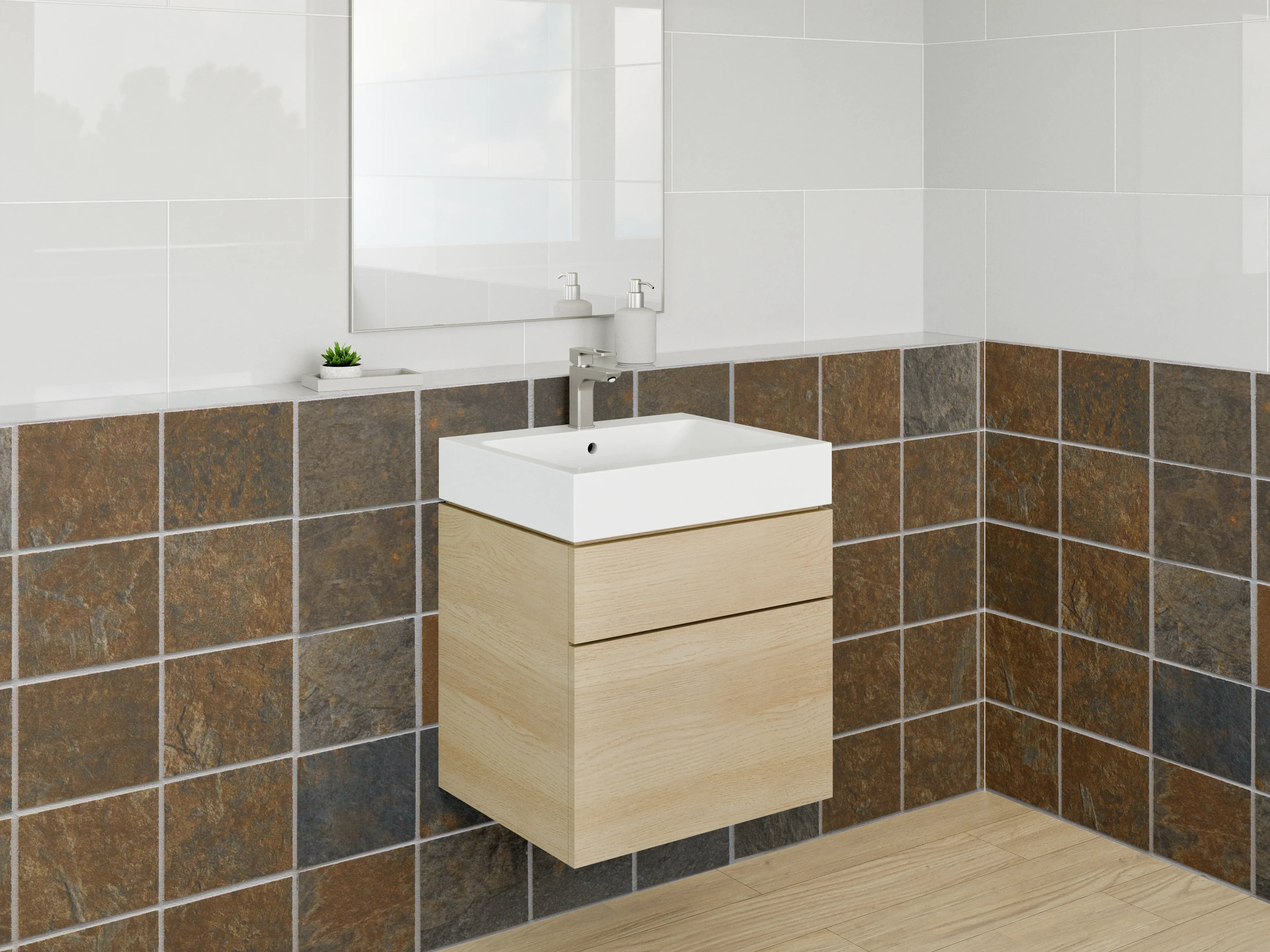 Waschbecken-Rückwand - Schiefer Mosaik Fliesen Braun Grau