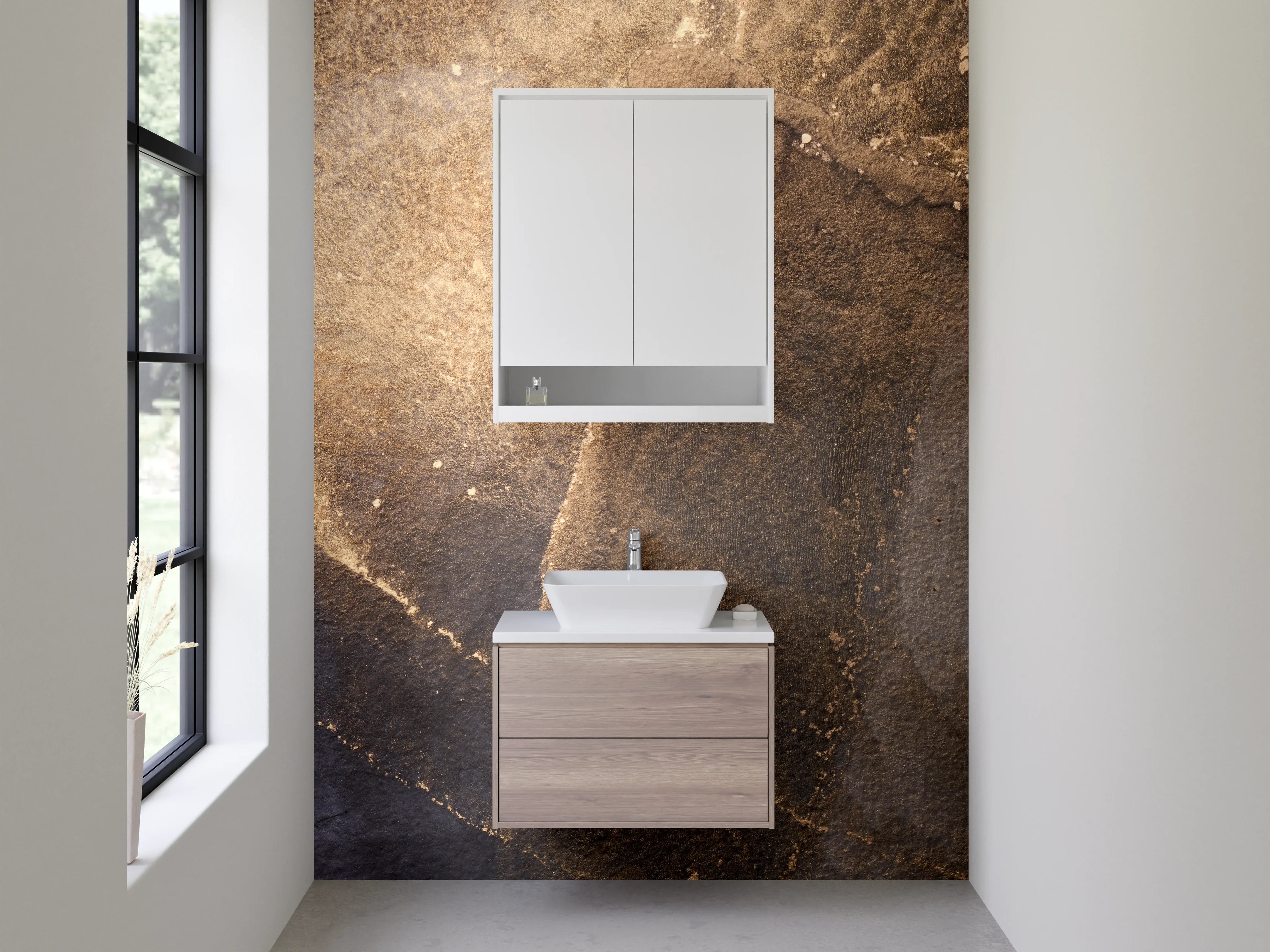 Waschbecken-Rückwand - Schiefer-Optik in Gold und Grau