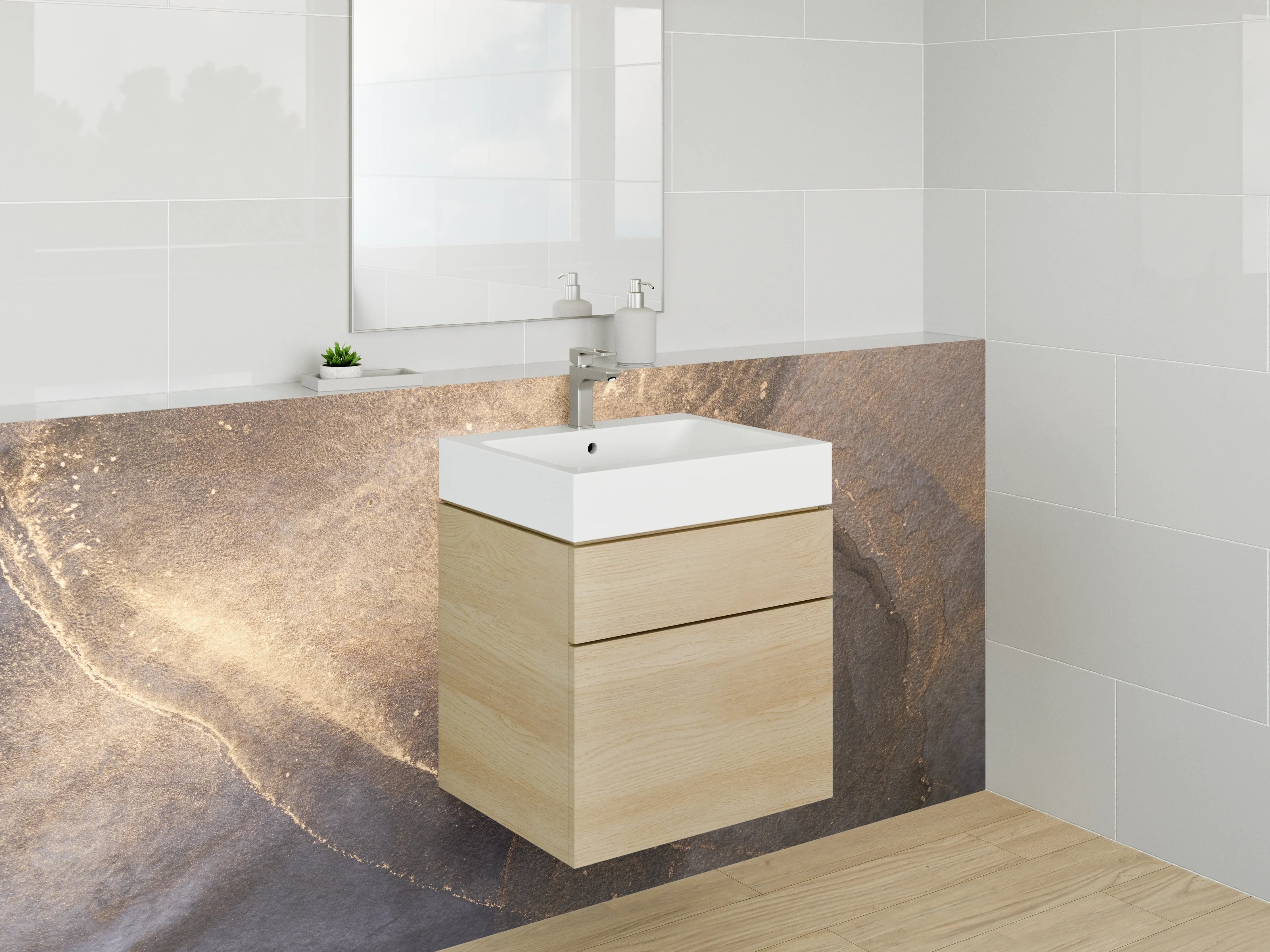 Waschbecken-Rückwand - Schiefer-Optik in Gold und Grau