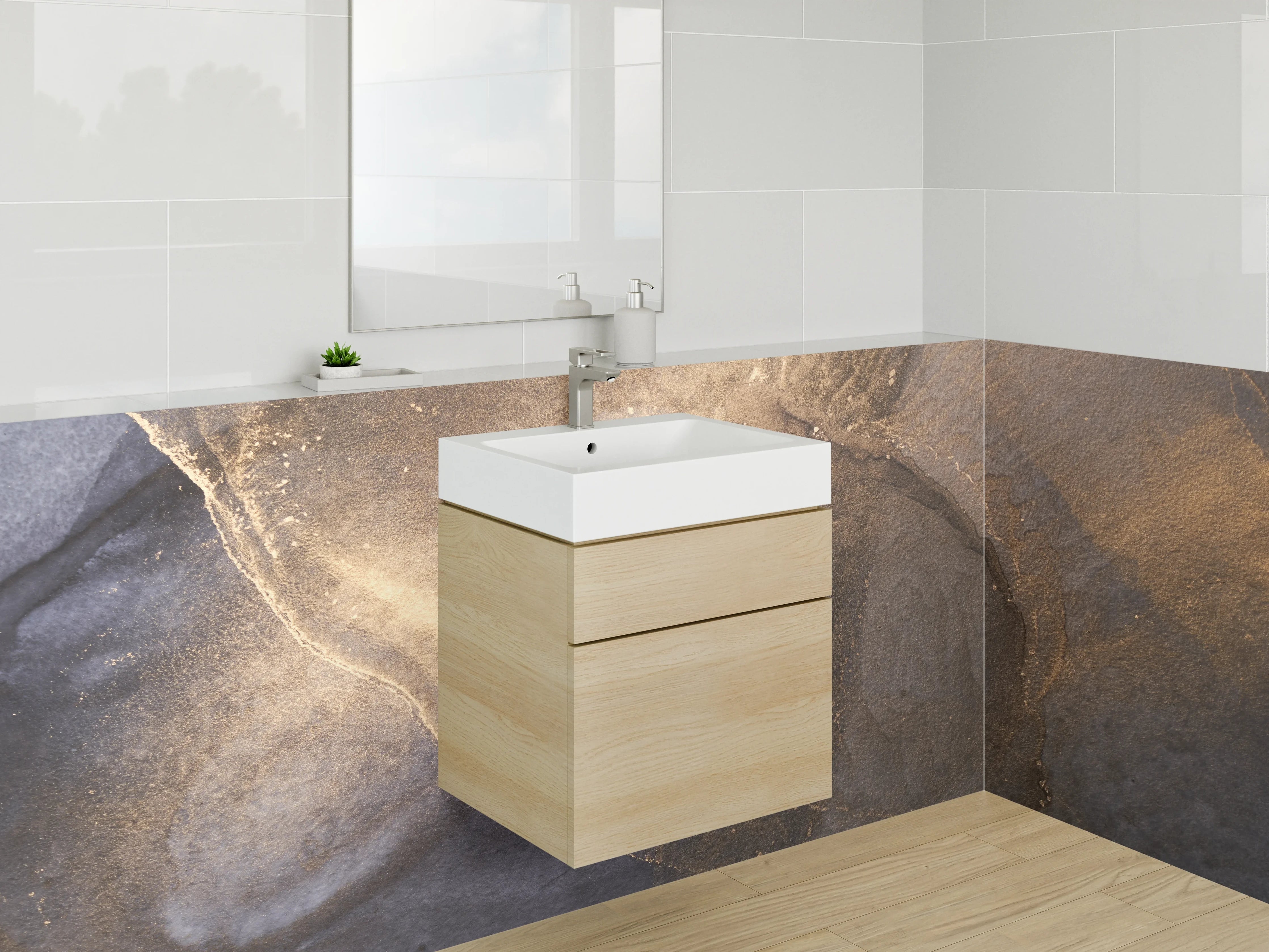 Waschbecken-Rückwand - Schiefer-Optik in Gold und Grau