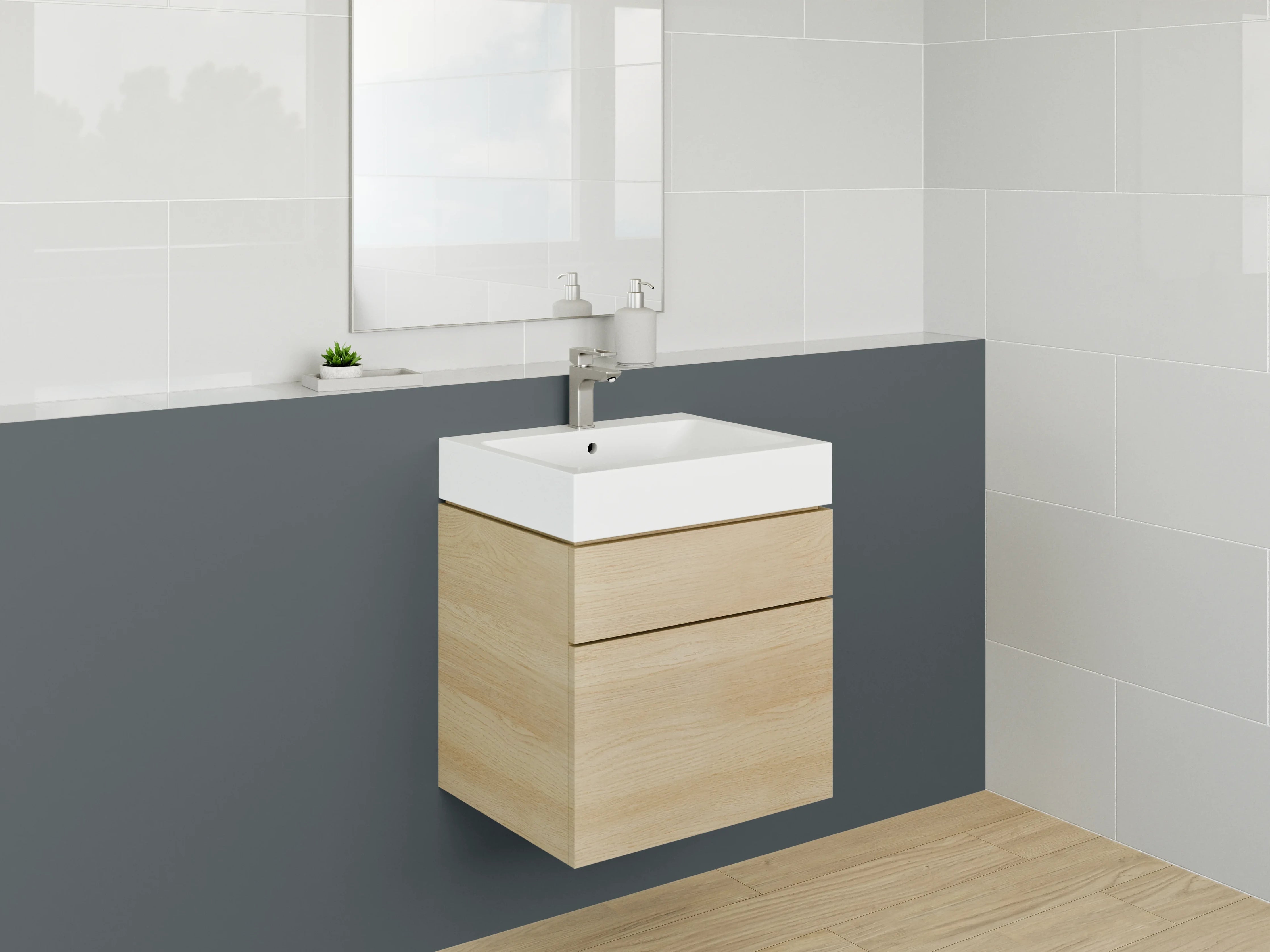 Waschbecken-Rückwand - Schiefergrauer Hauch auf weißen Formen