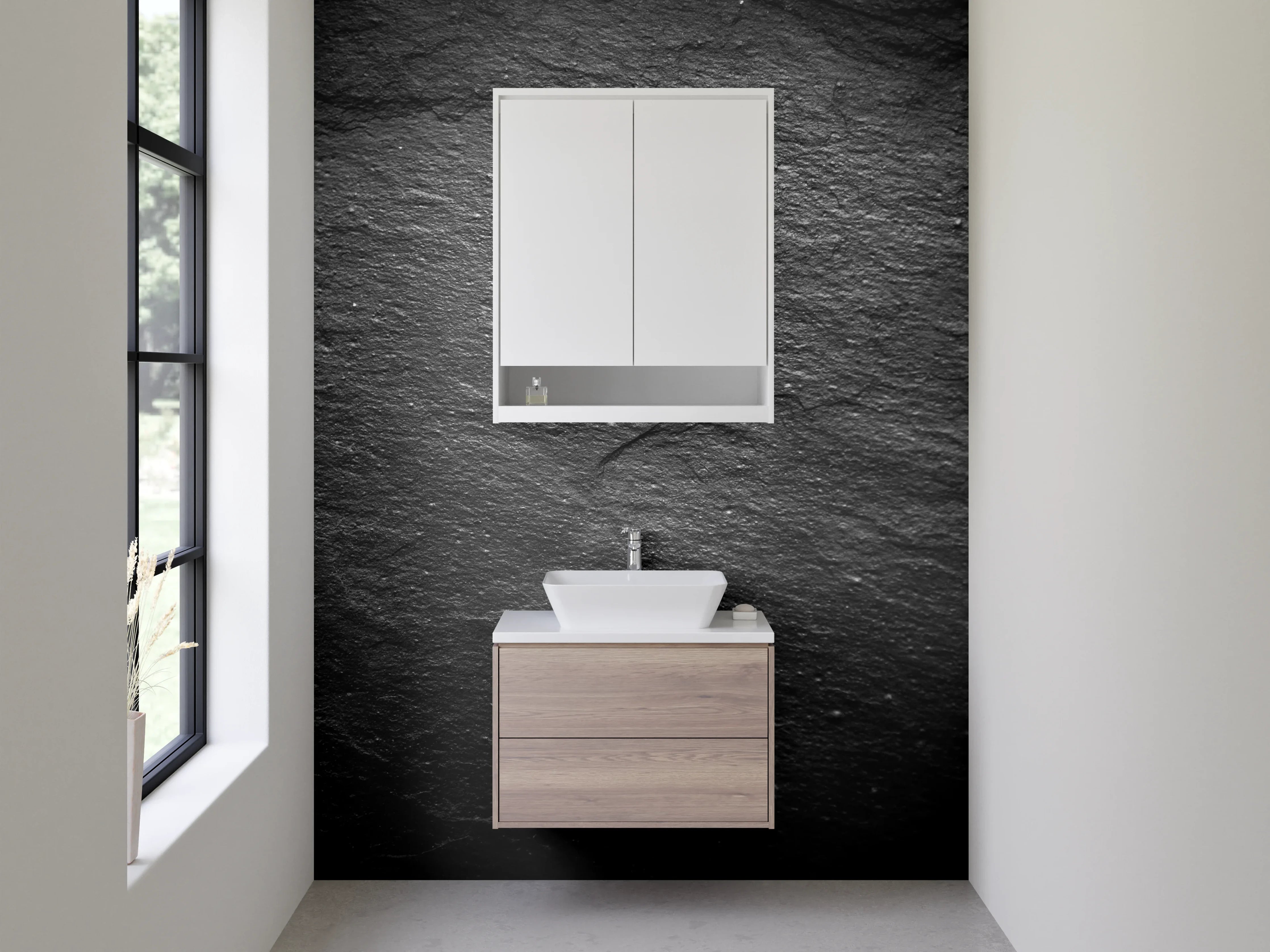 Waschbecken-Rückwand - Schieferoptik Schwarz Modern