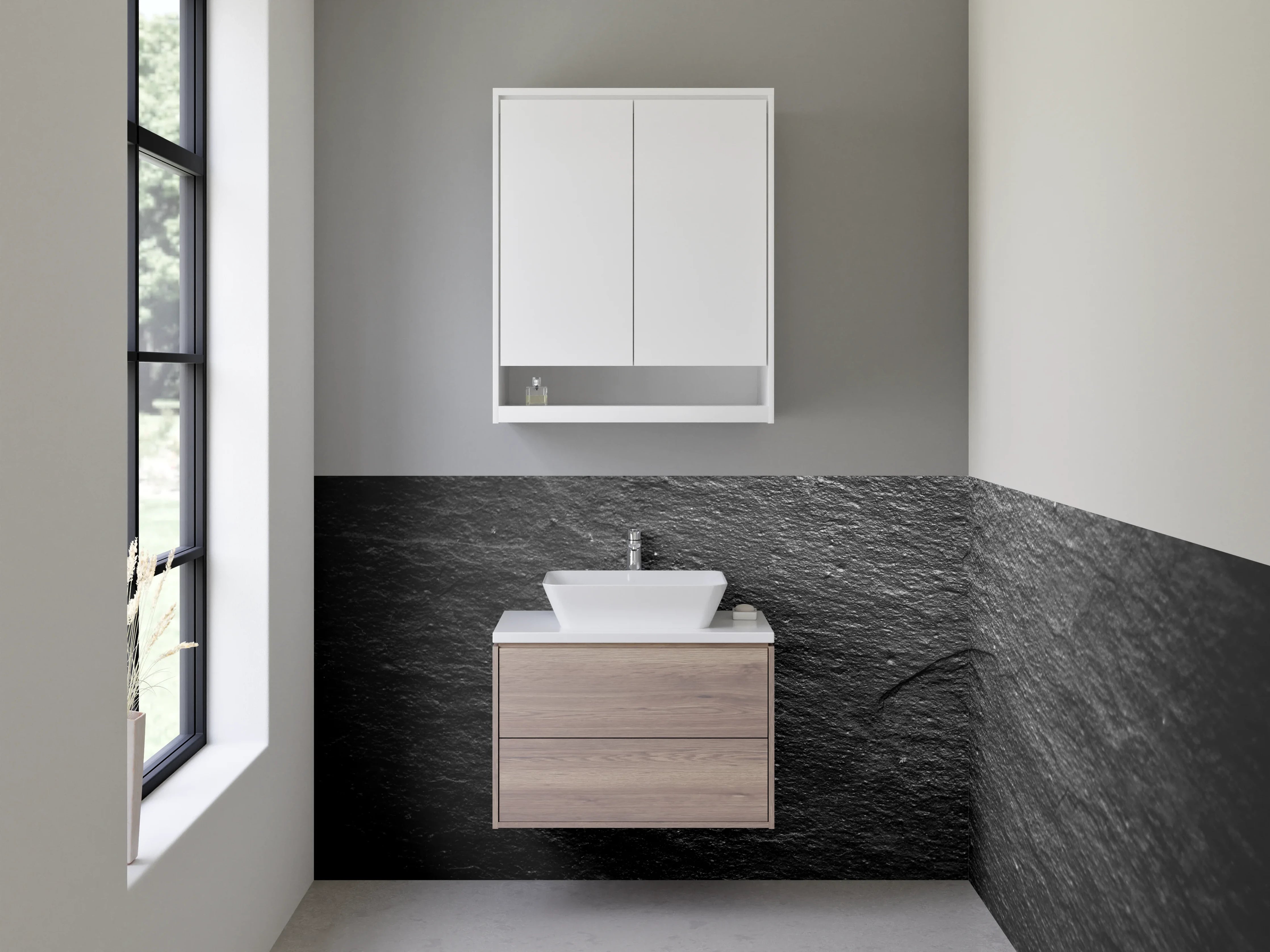 Waschbecken-Rückwand - Schieferoptik Schwarz Modern