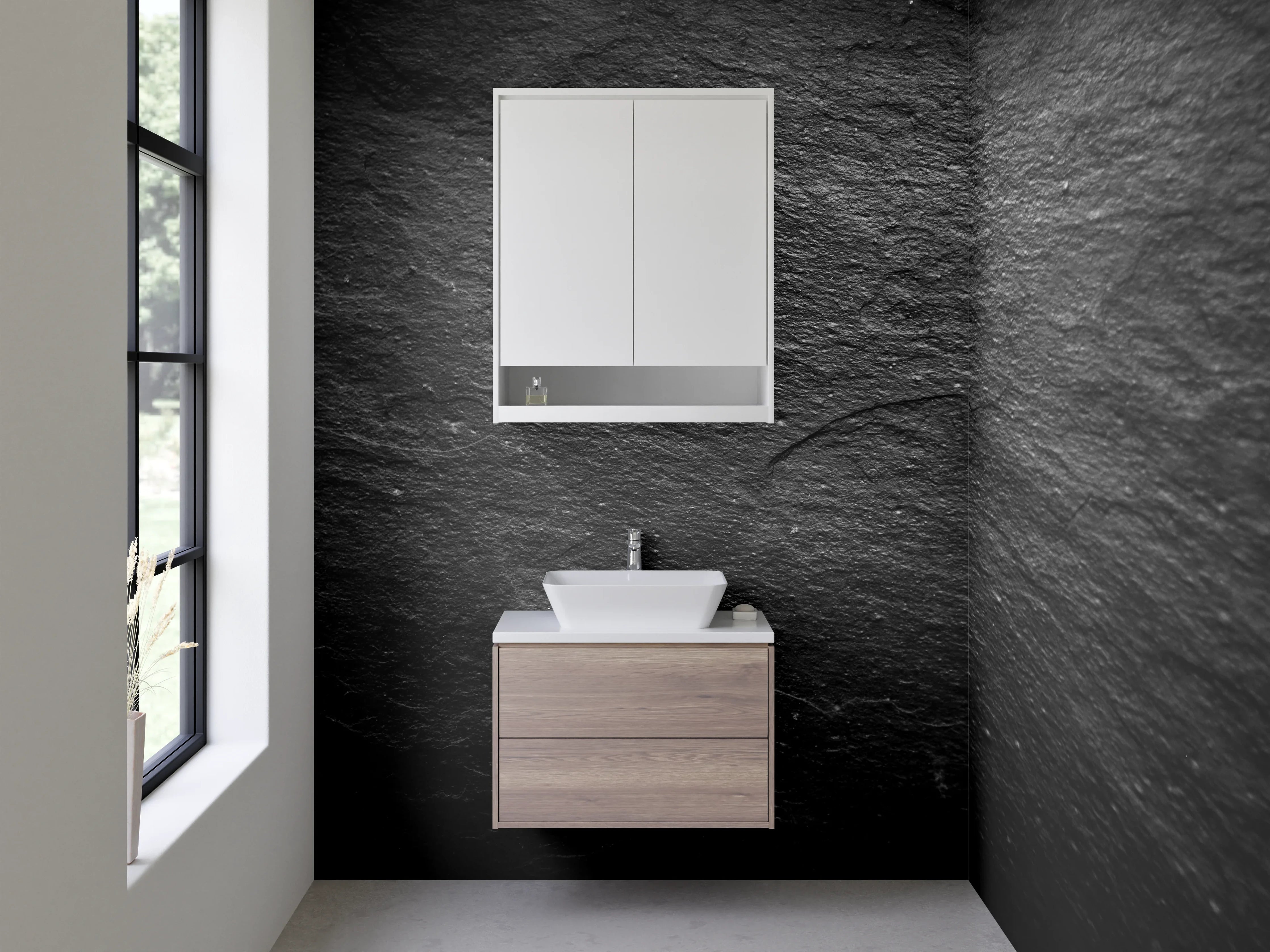 Waschbecken-Rückwand - Schieferoptik Schwarz Modern