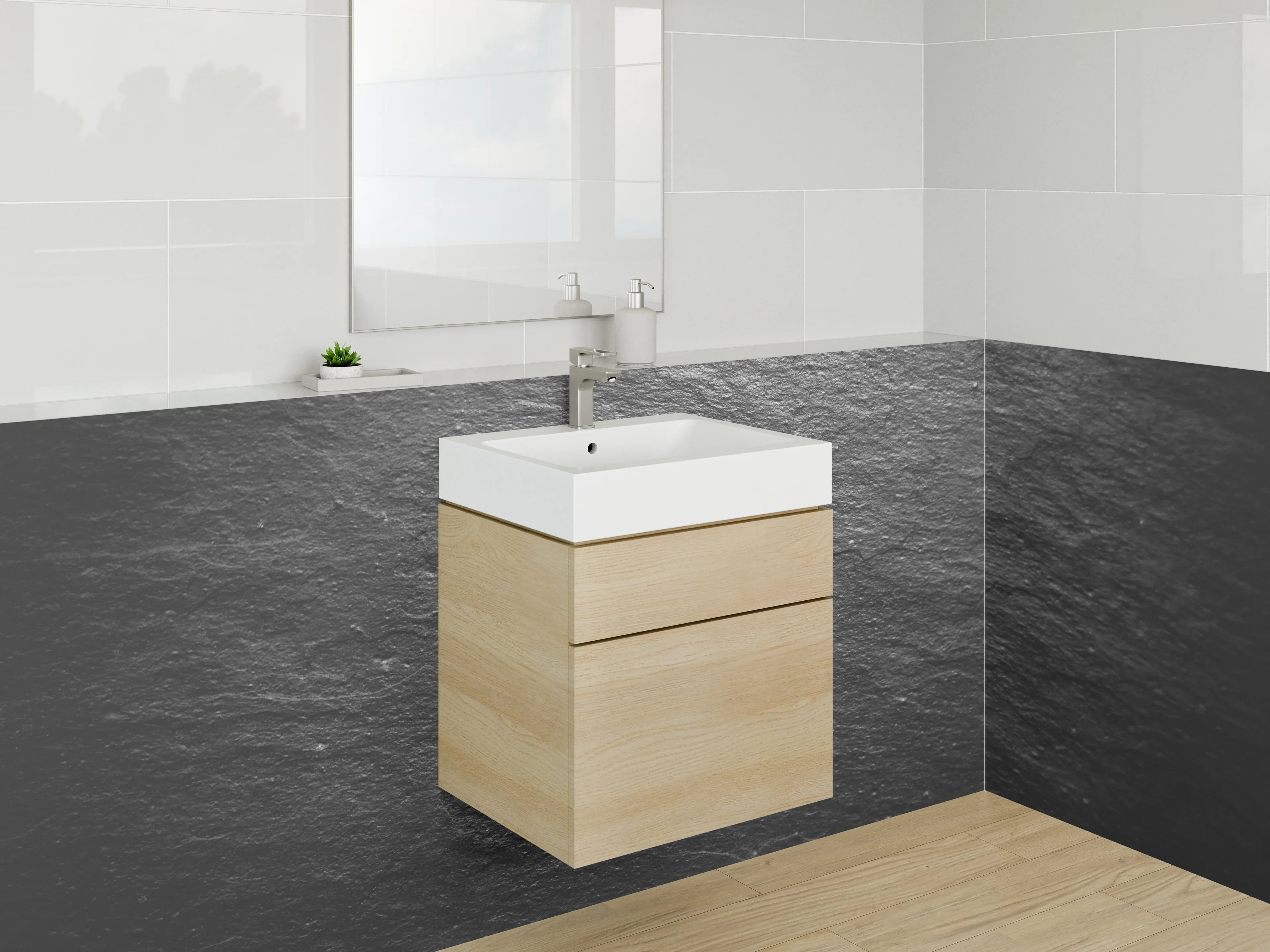 Waschbecken-Rückwand - Schieferoptik Schwarz Modern