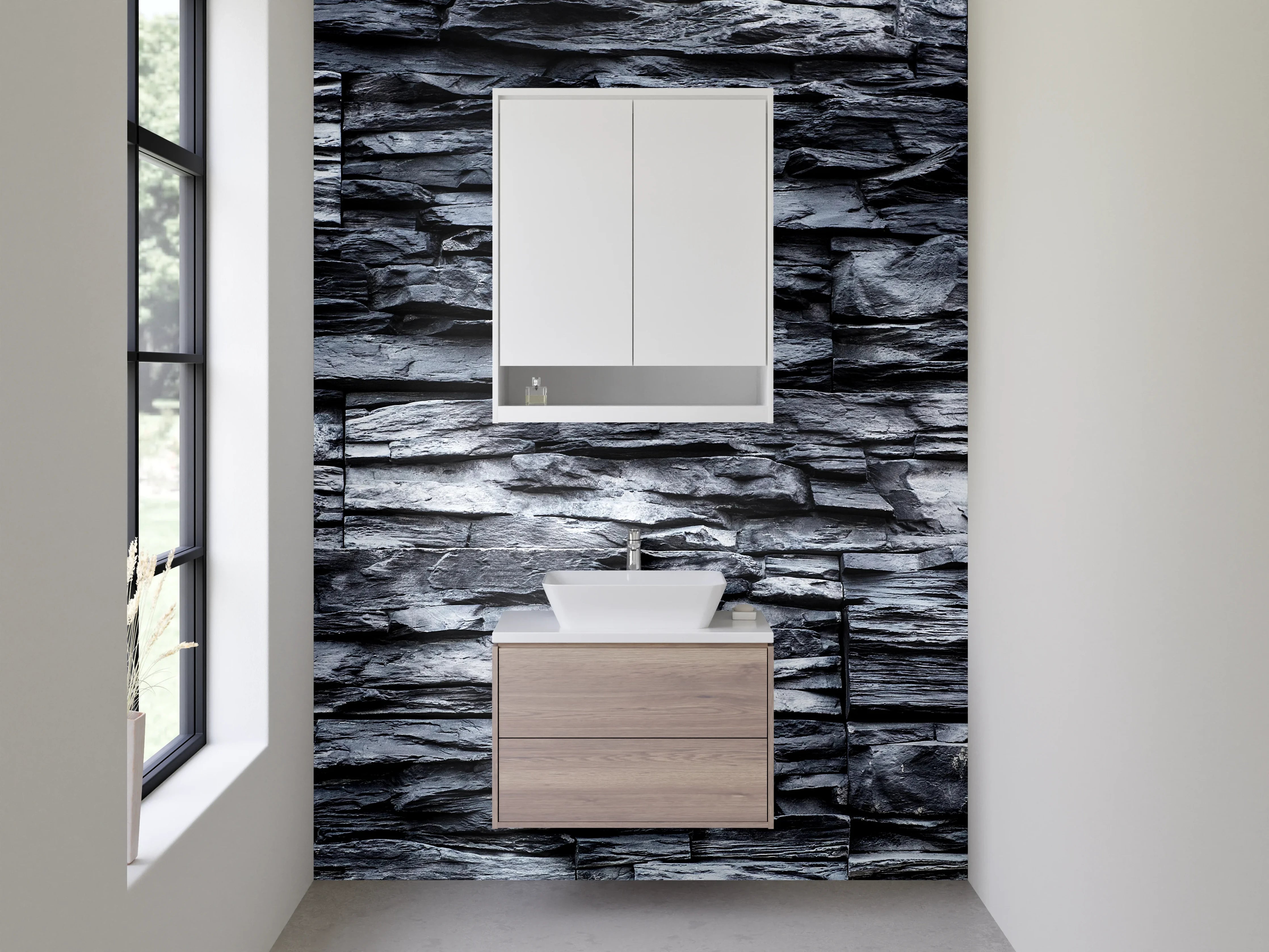 Waschbecken-Rückwand - Schieferoptik Wanddekor Grau Schwarz