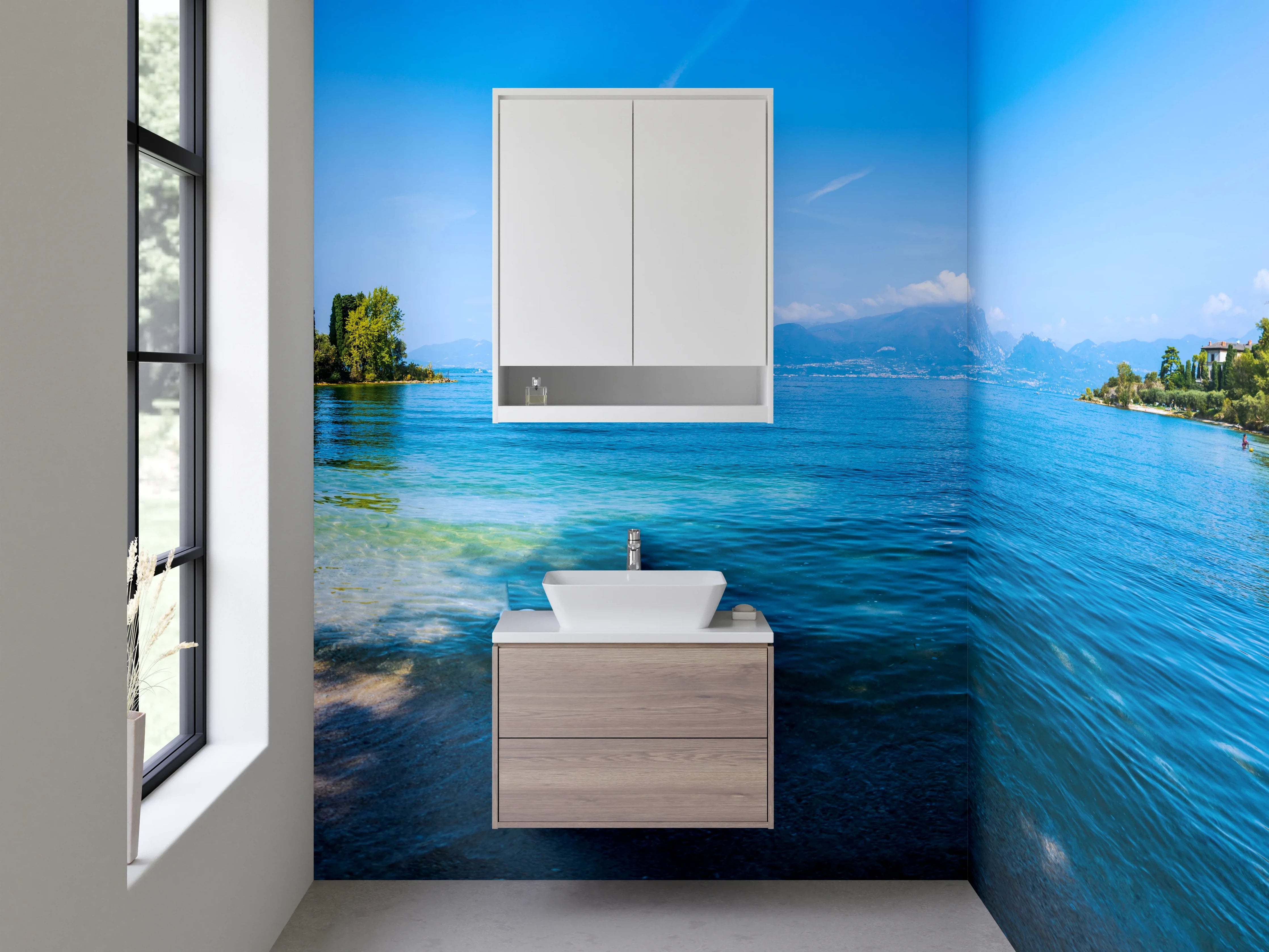Waschbecken-Rückwand - Schimmernde Grau-Weiße Wasserträume