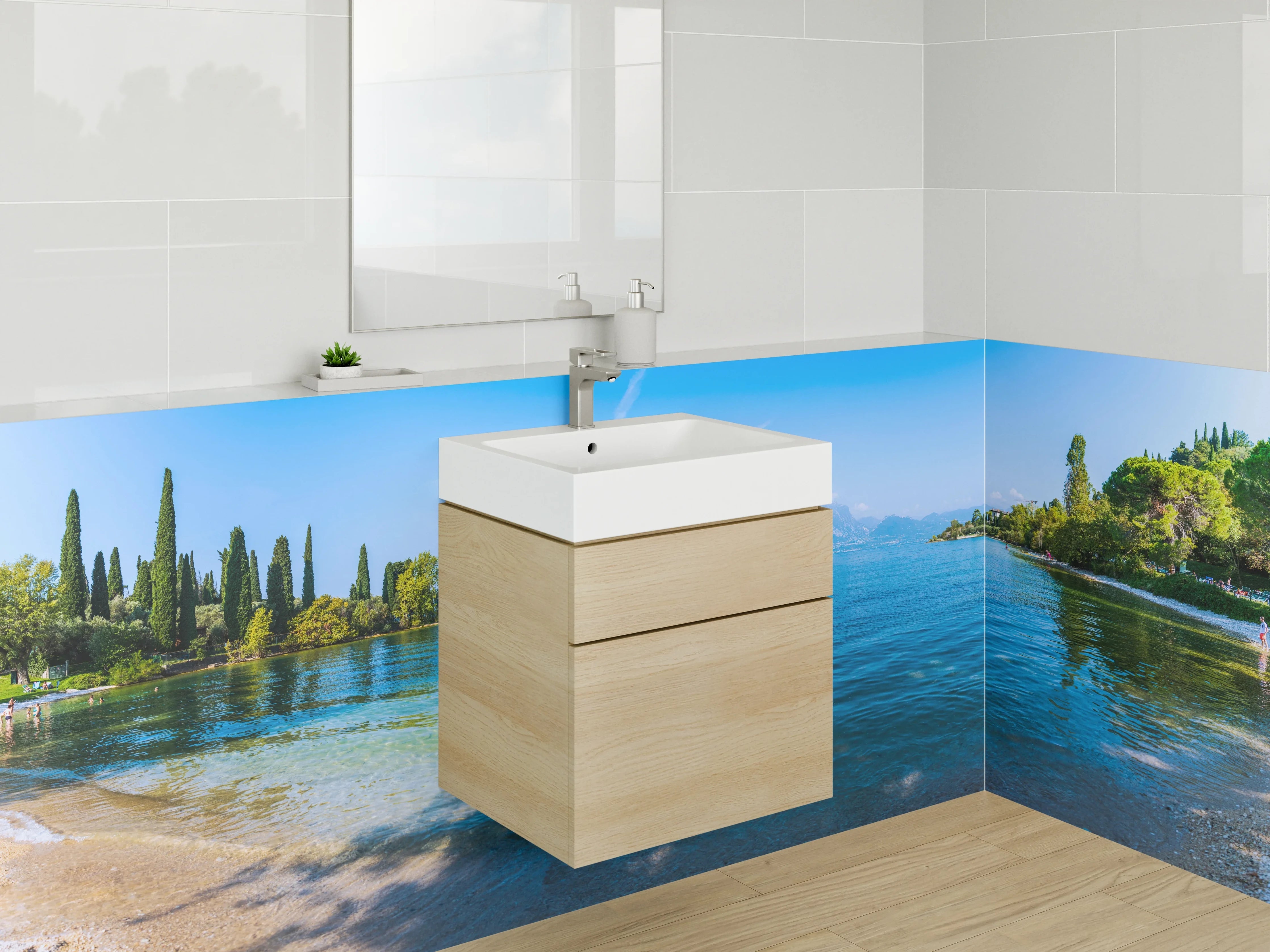 Waschbecken-Rückwand - Schimmernde Grau-Weiße Wasserträume