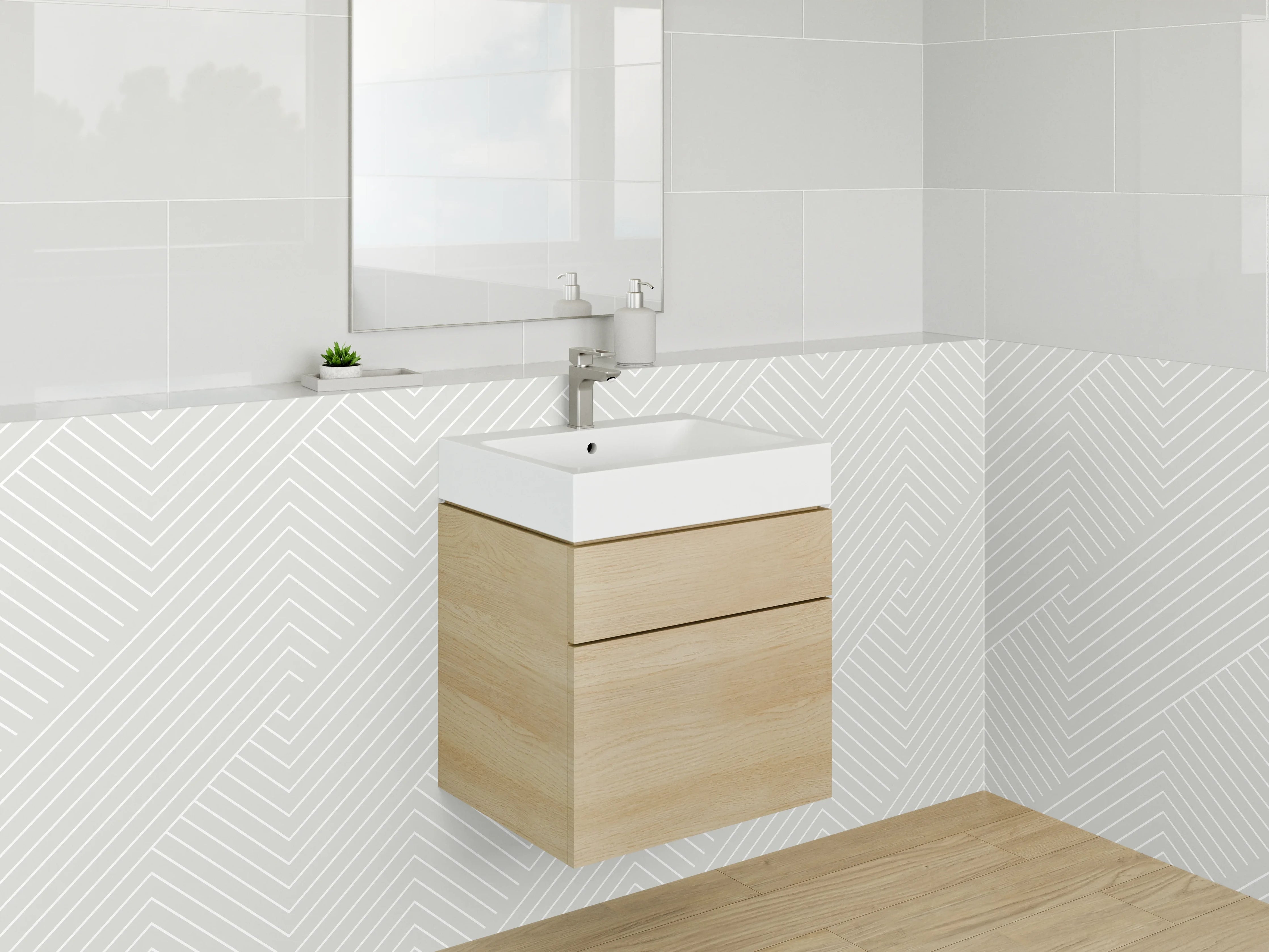 Waschbecken-Rückwand - Schlichtes weiß-graues Linienmuster