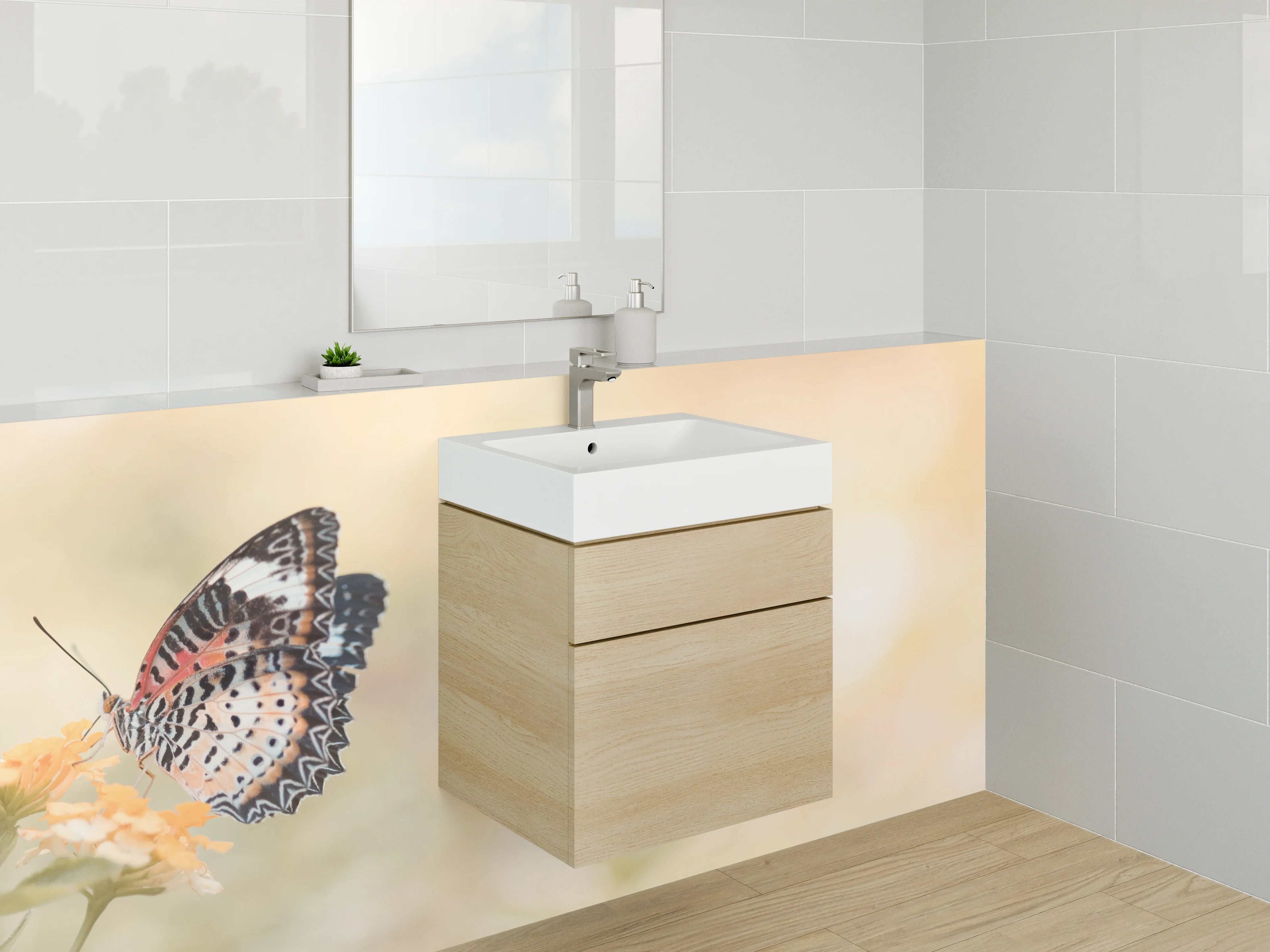 Waschbecken-Rückwand - Schmetterling auf Blüte – Naturmotiv