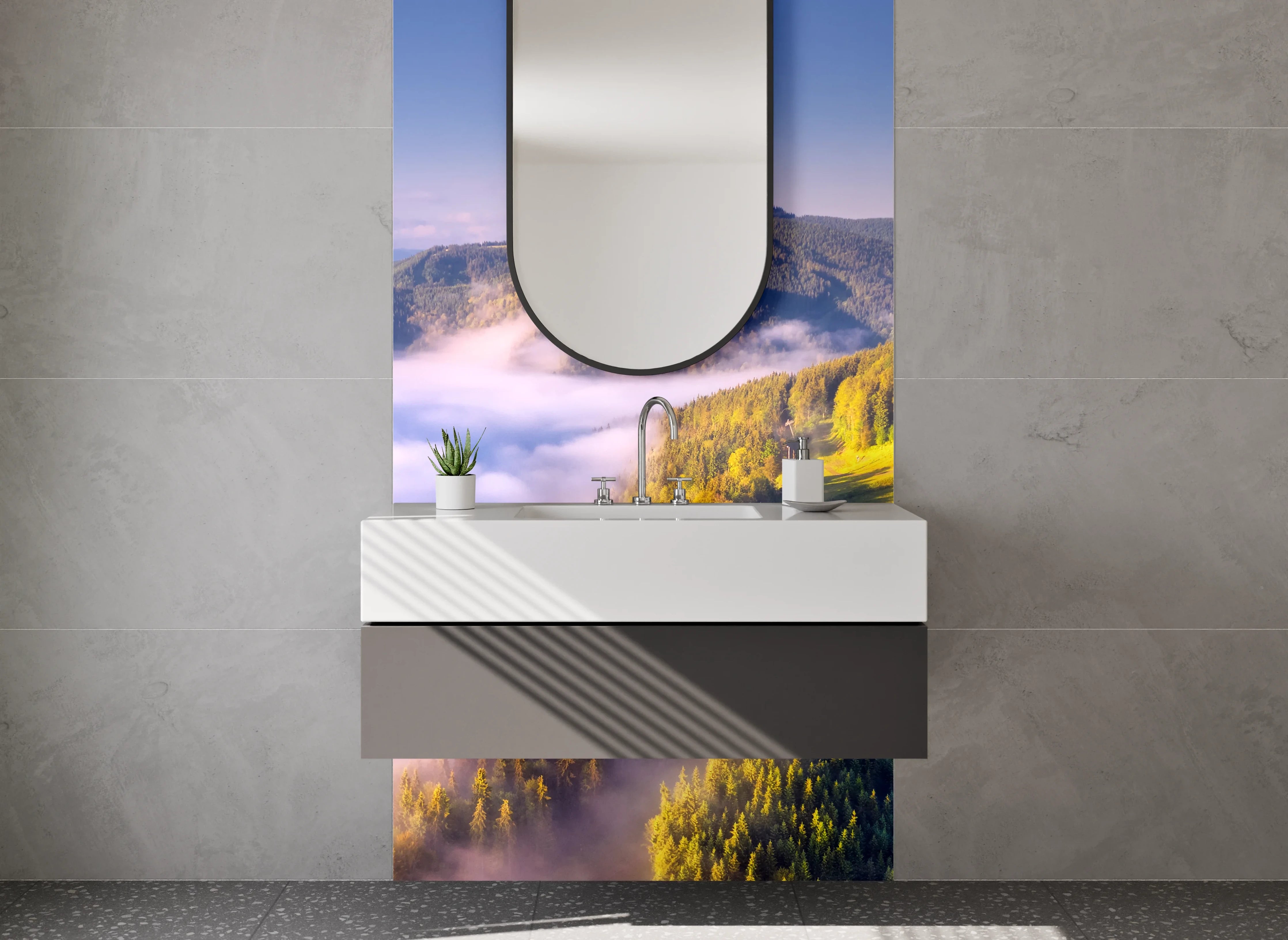 Waschbecken-Rückwand - Schöne Berglandschaft mit Wolkenmeer