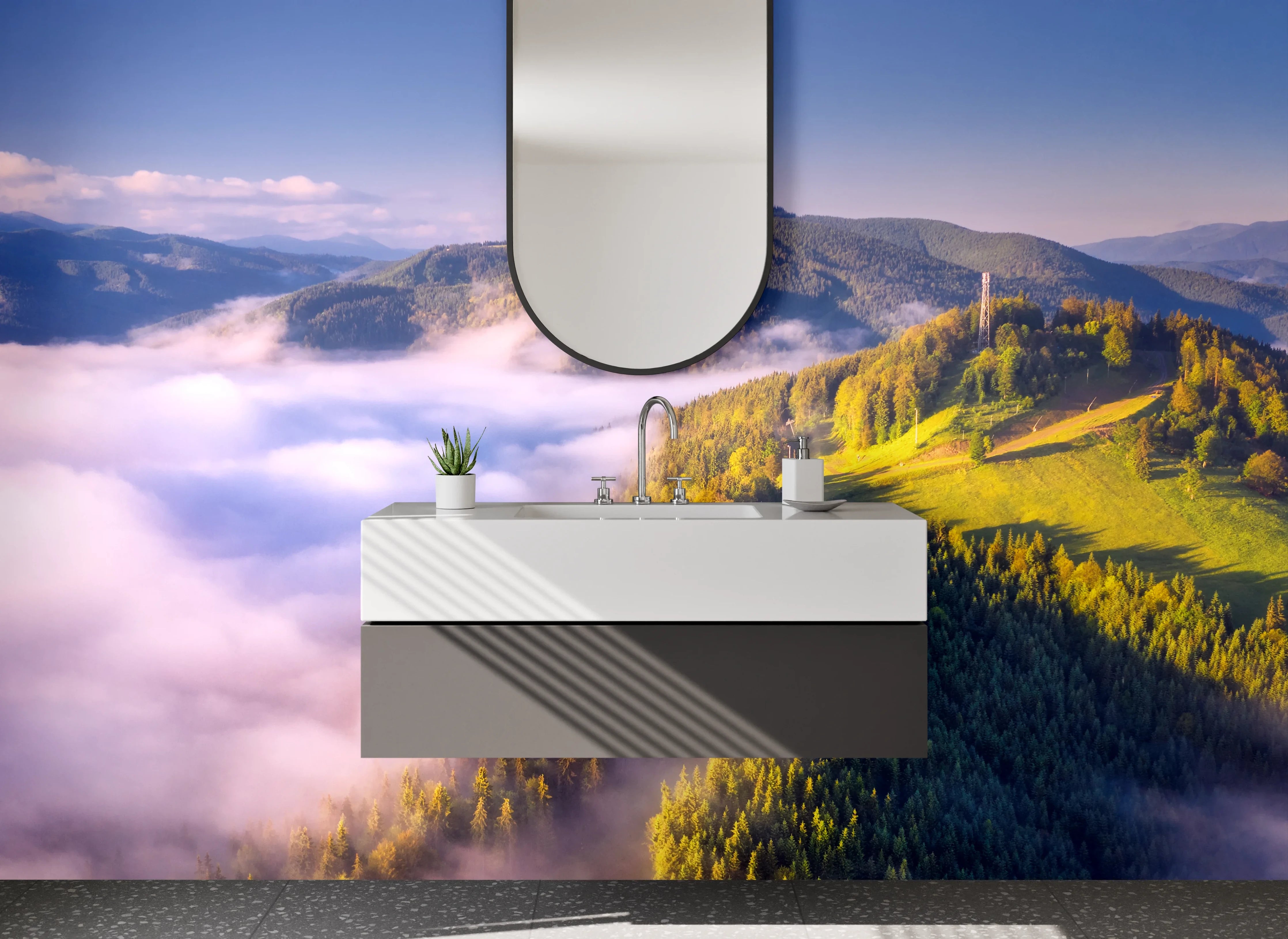 Waschbecken-Rückwand - Schöne Berglandschaft mit Wolkenmeer