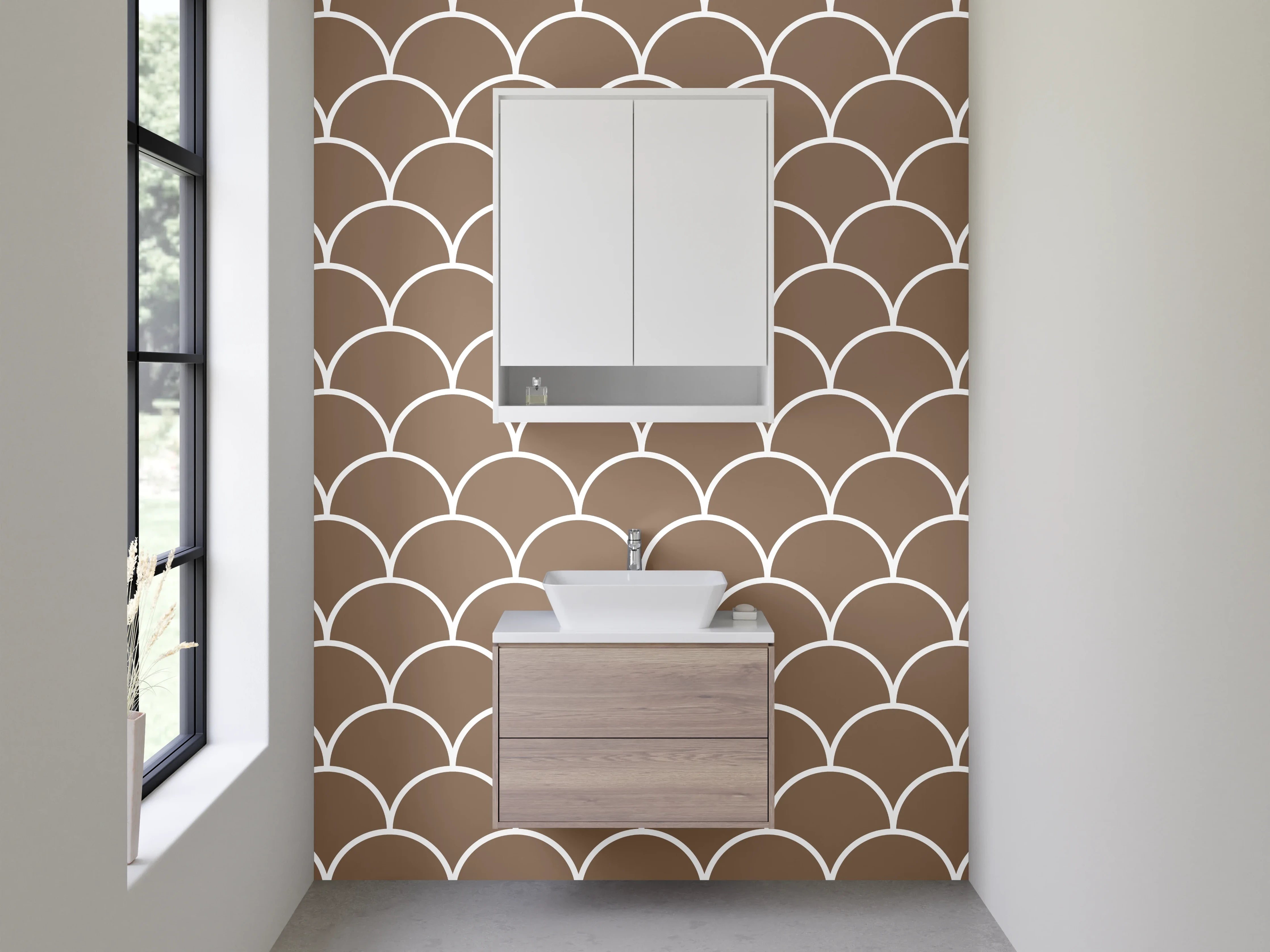 Waschbecken-Rückwand - Schuppenmuster Braun Minimalistisch