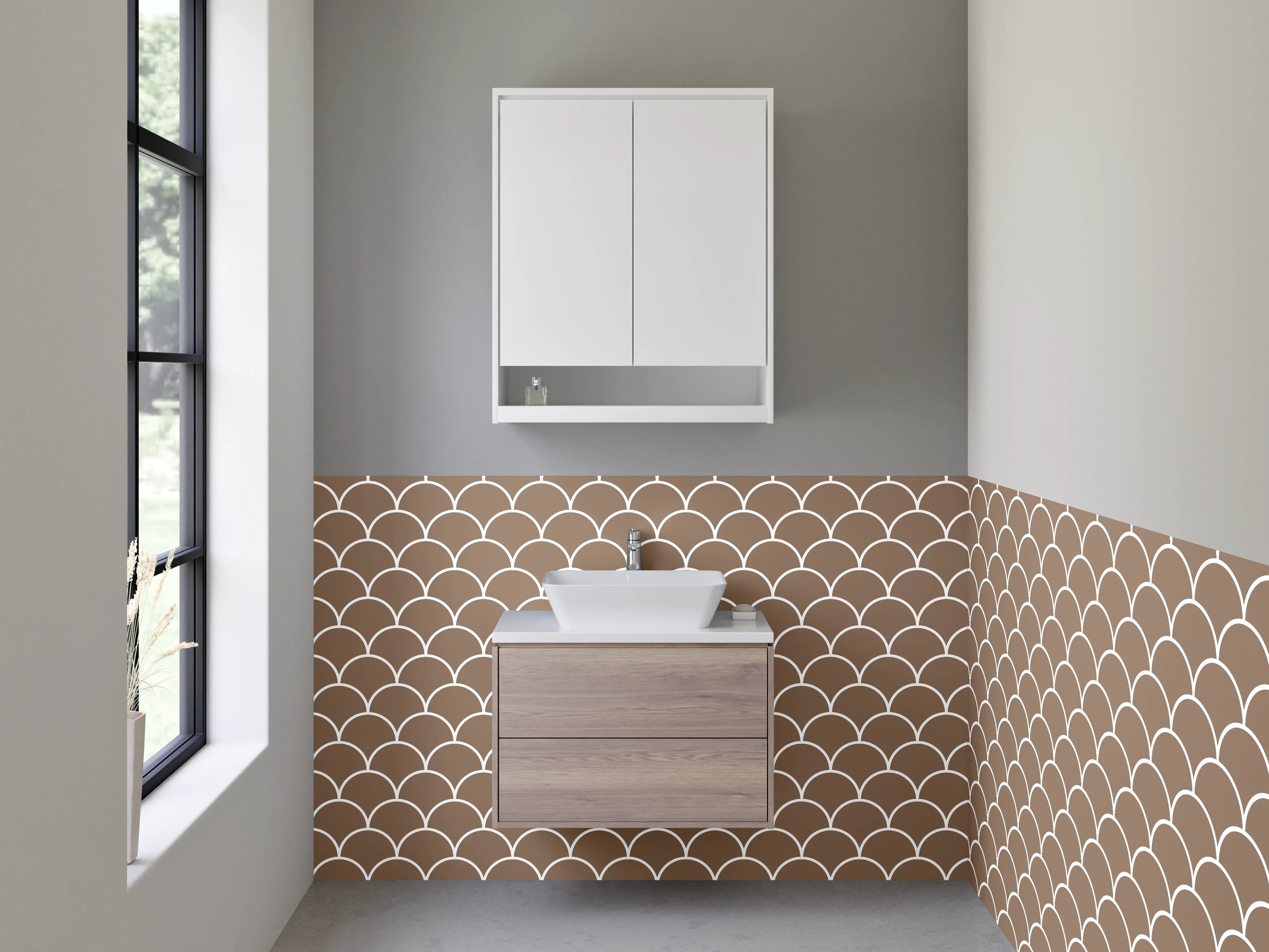 Waschbecken-Rückwand - Schuppenmuster Braun Minimalistisch