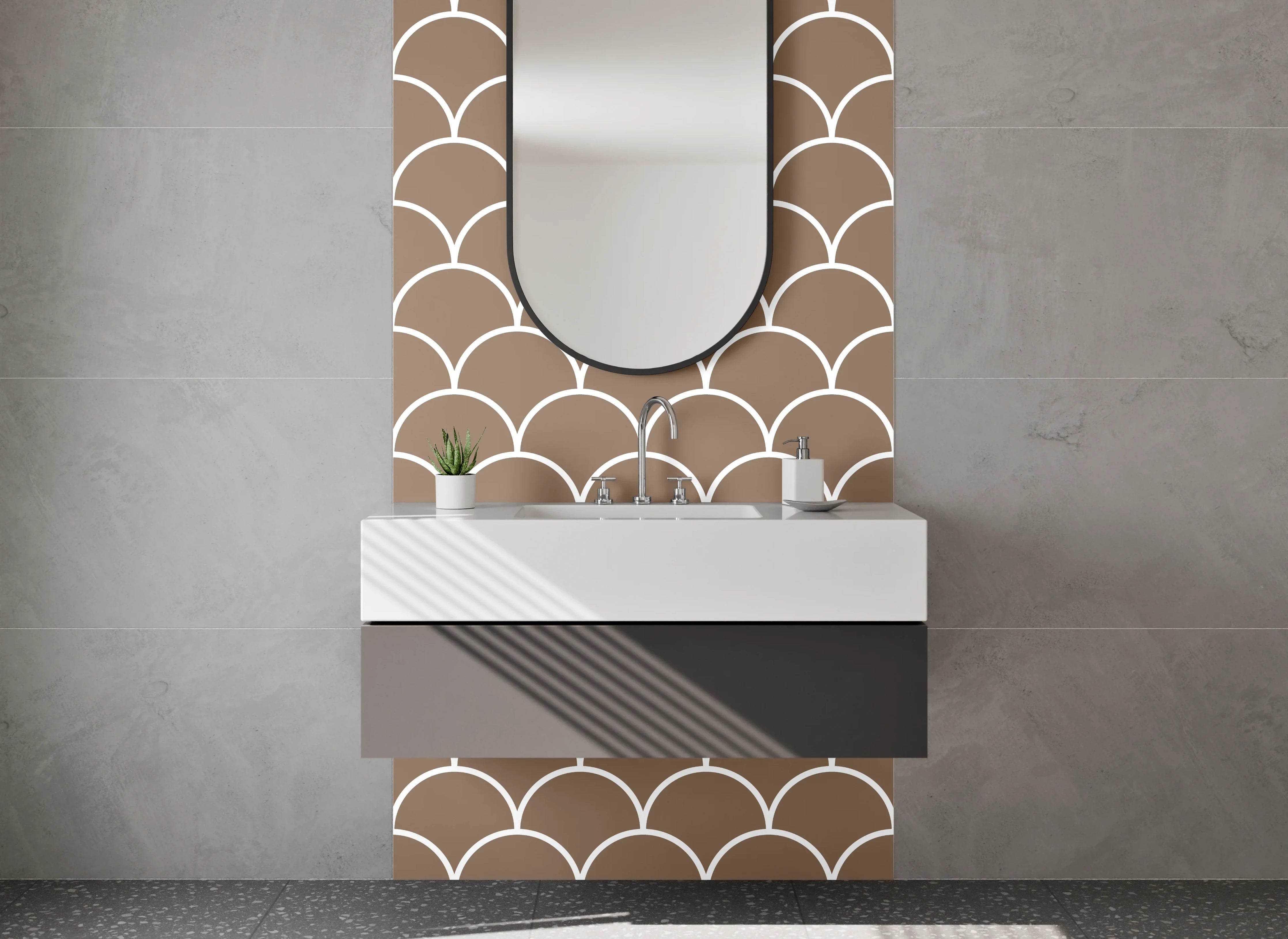 Waschbecken-Rückwand - Schuppenmuster Braun Minimalistisch
