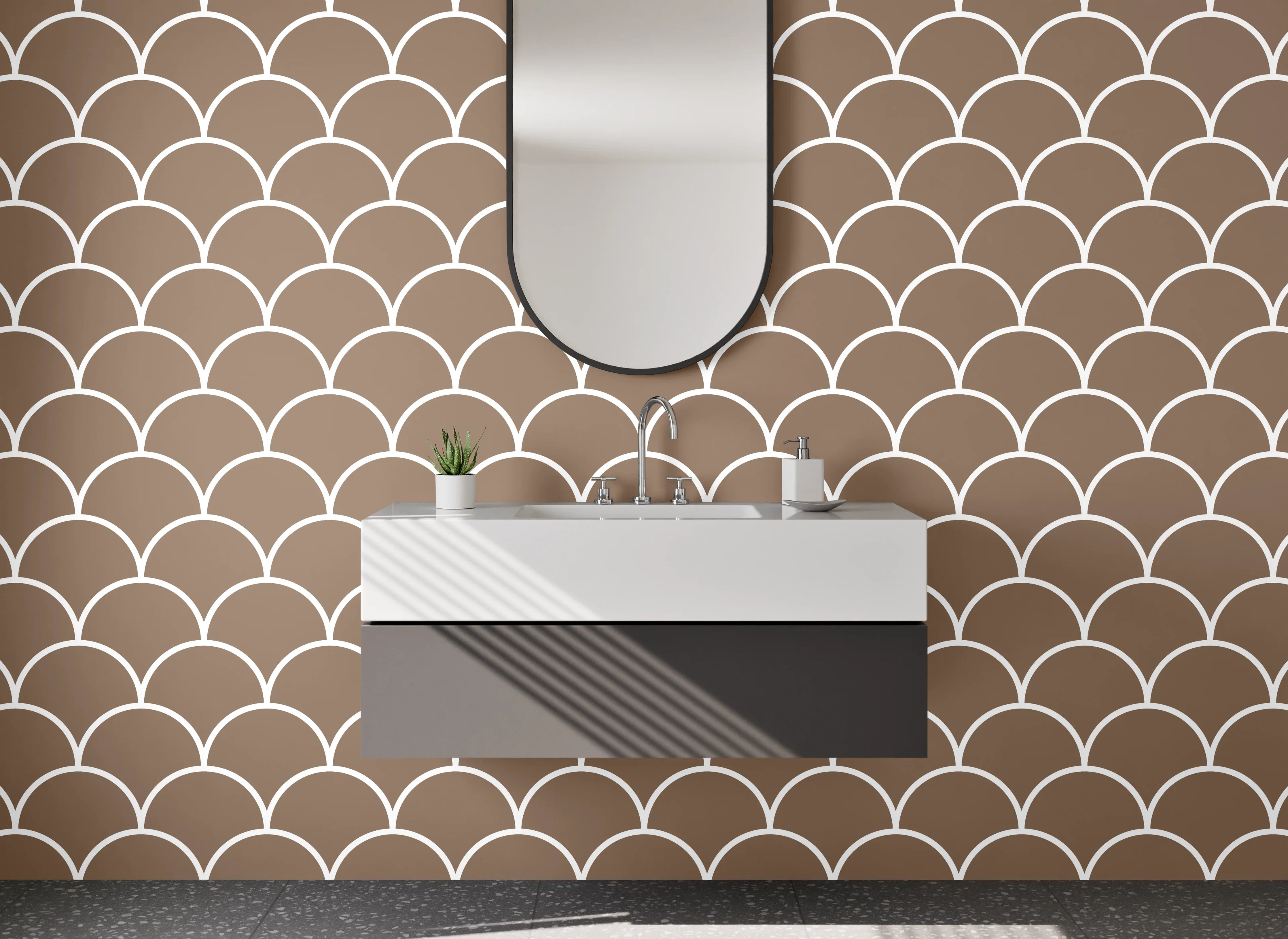 Waschbecken-Rückwand - Schuppenmuster Braun Minimalistisch