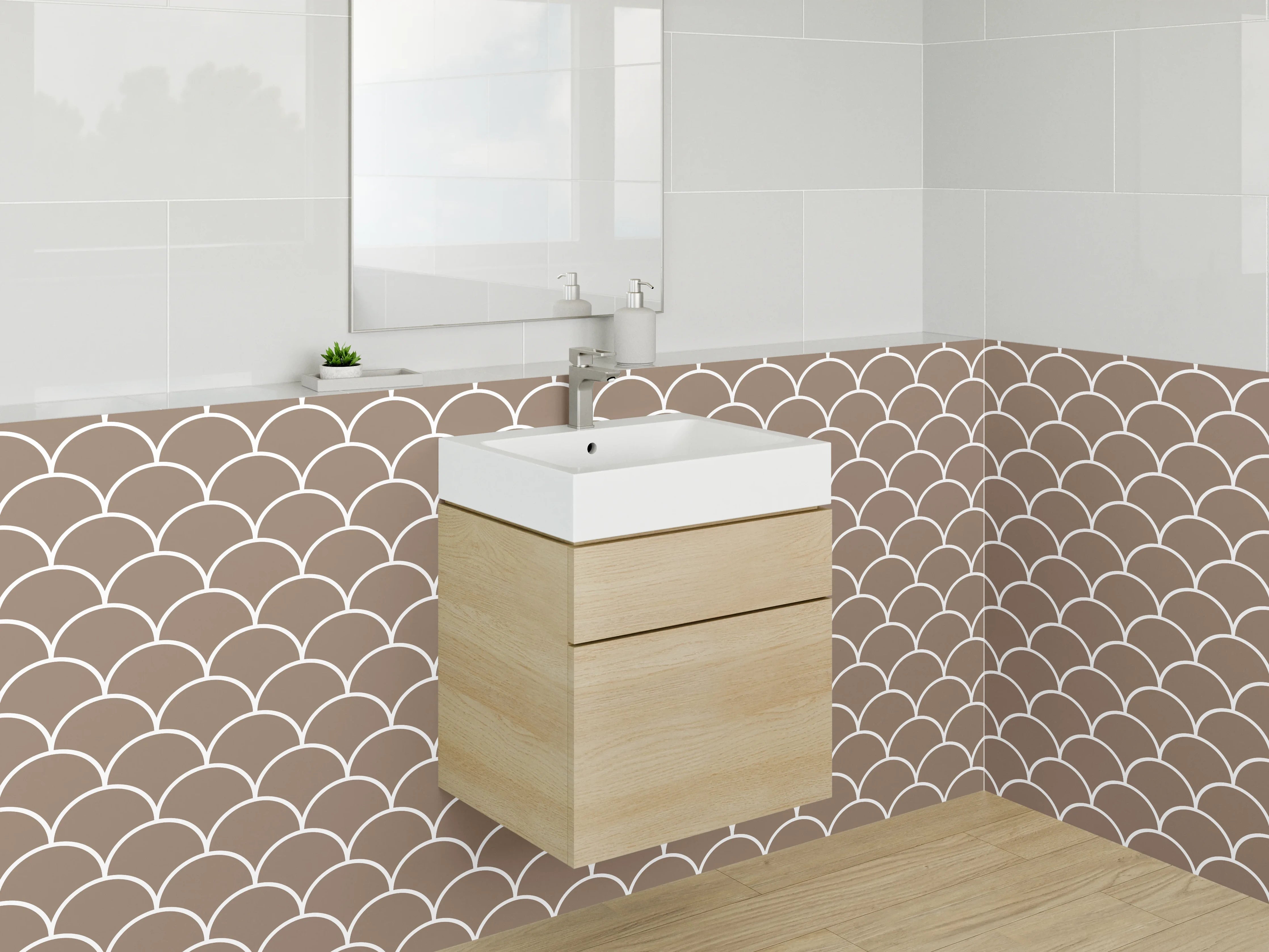 Waschbecken-Rückwand - Schuppenmuster Braun Minimalistisch