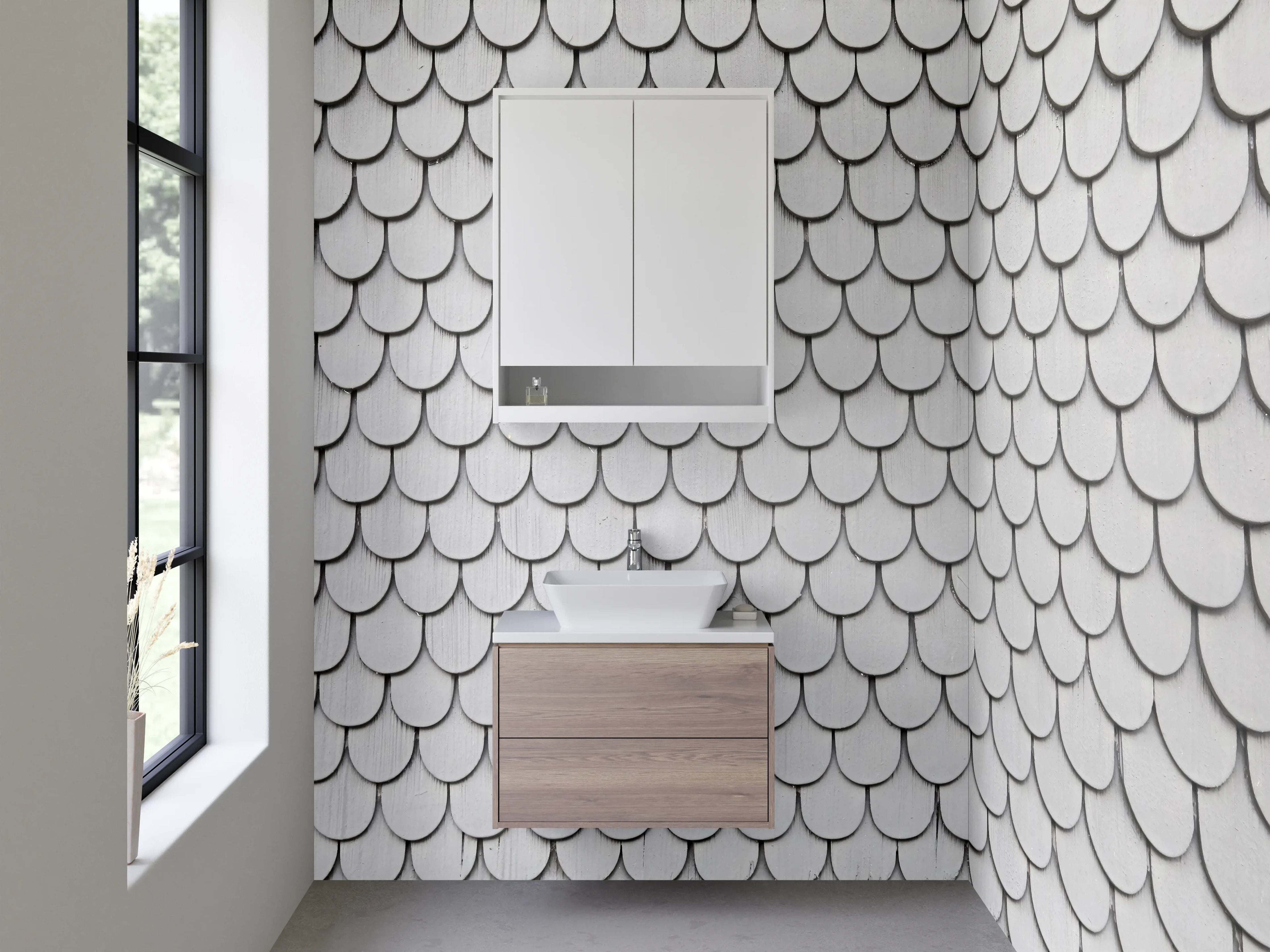 Waschbecken-Rückwand - Schuppenmuster weiß grau modern